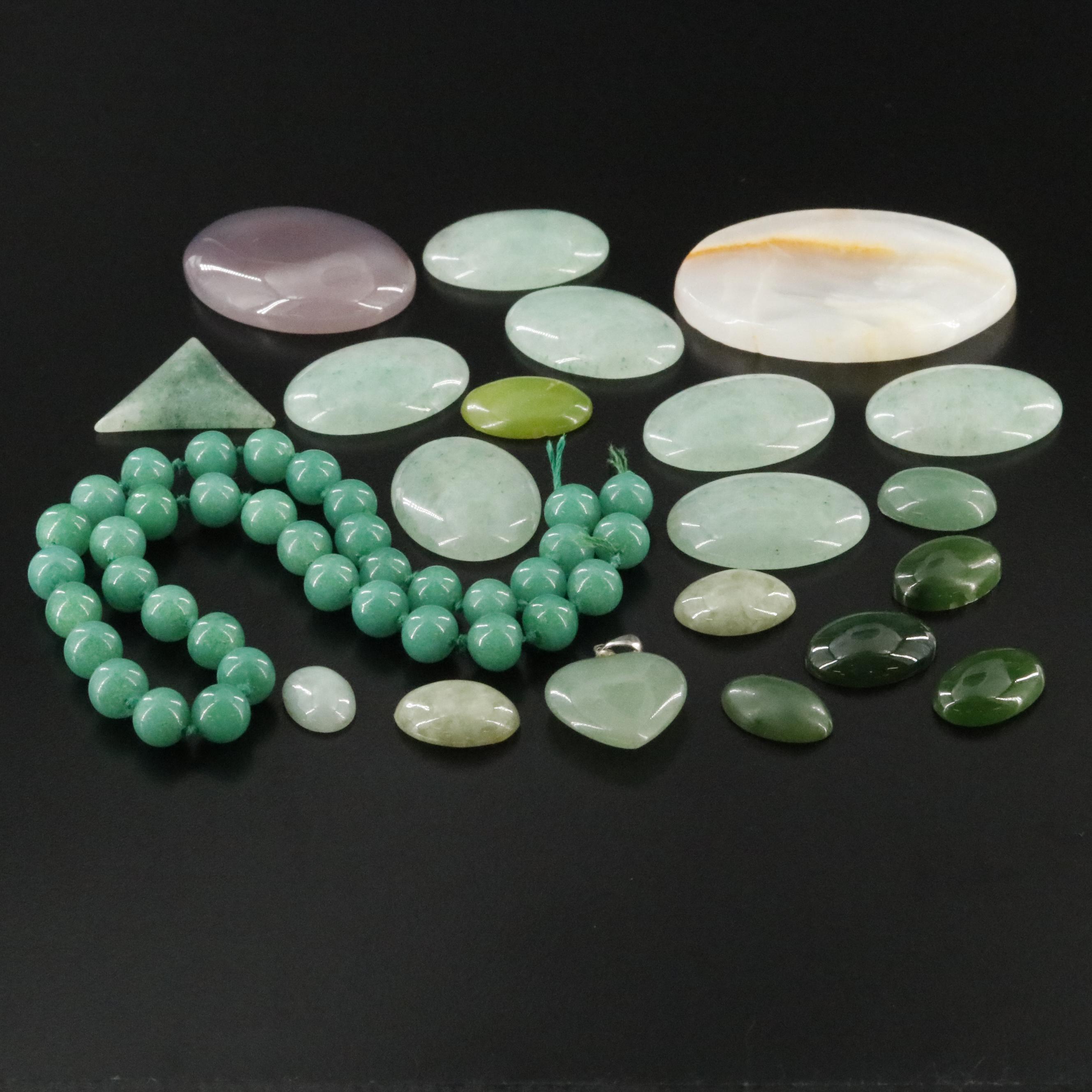 Loose Gemstones Featuring Calcite, Aventurine and Nephrite