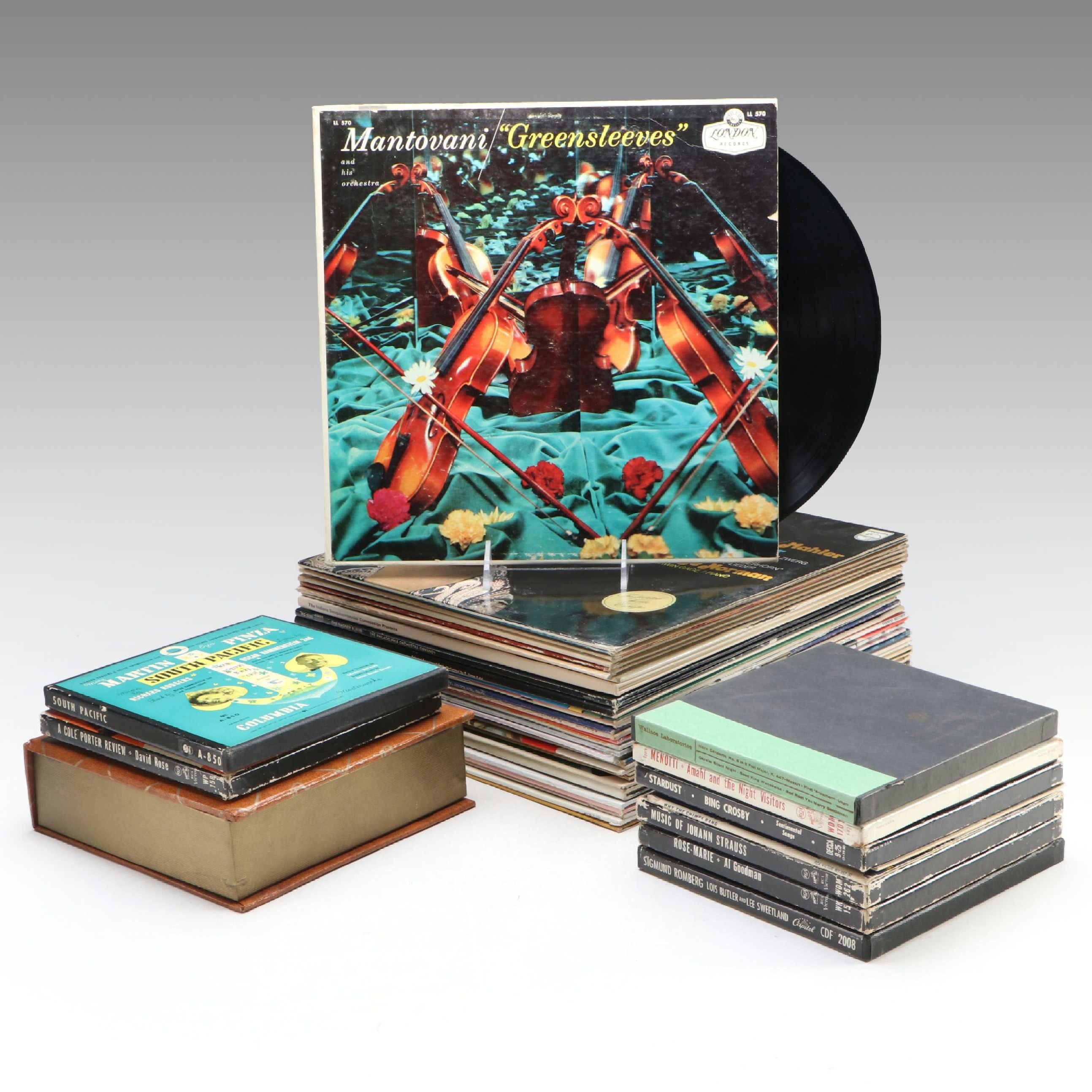 Mantovani "Greensleeves" with More 7" and 12" Vinyl Records, Mid to Late 20th C.