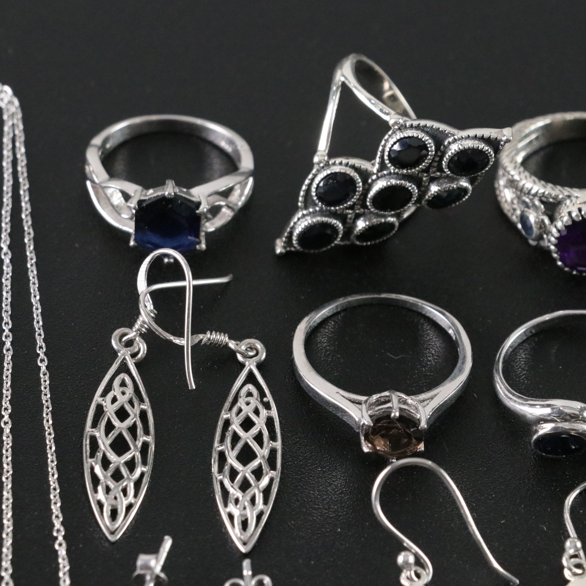 14 Assorted Sterling Silver Rings, Necklaces and Earrings