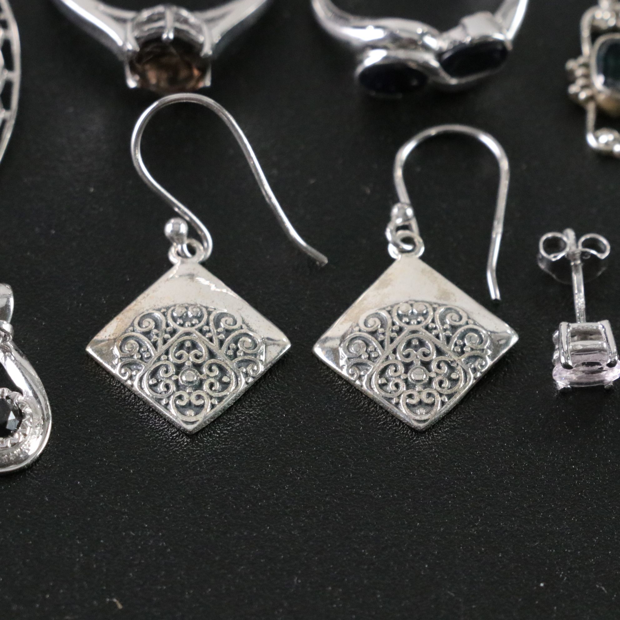 14 Assorted Sterling Silver Rings, Necklaces and Earrings