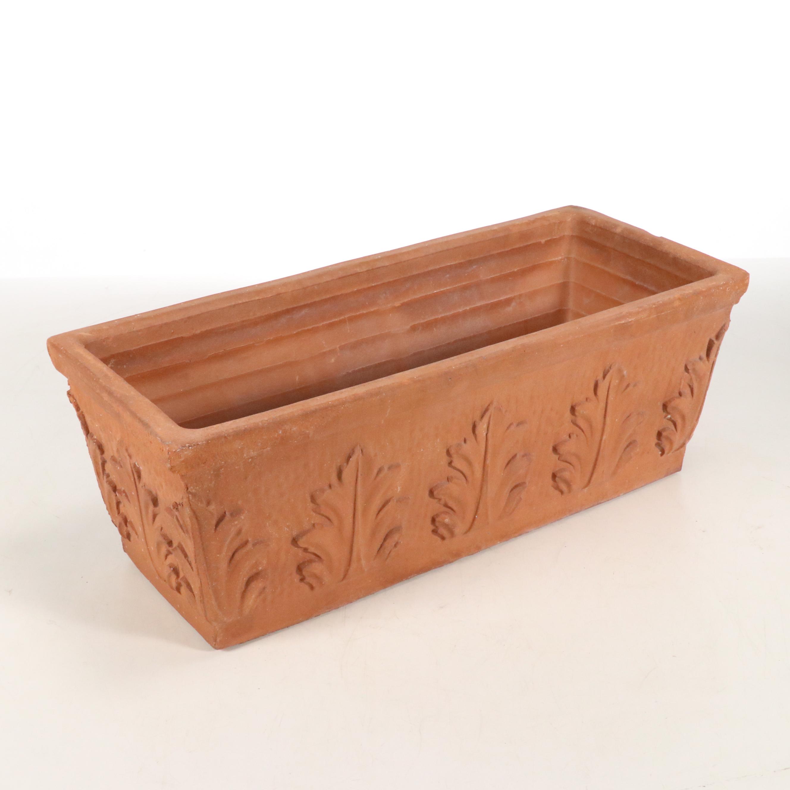 Italian Terracotta Window Box Planters with Leaf Motifs, Vintage