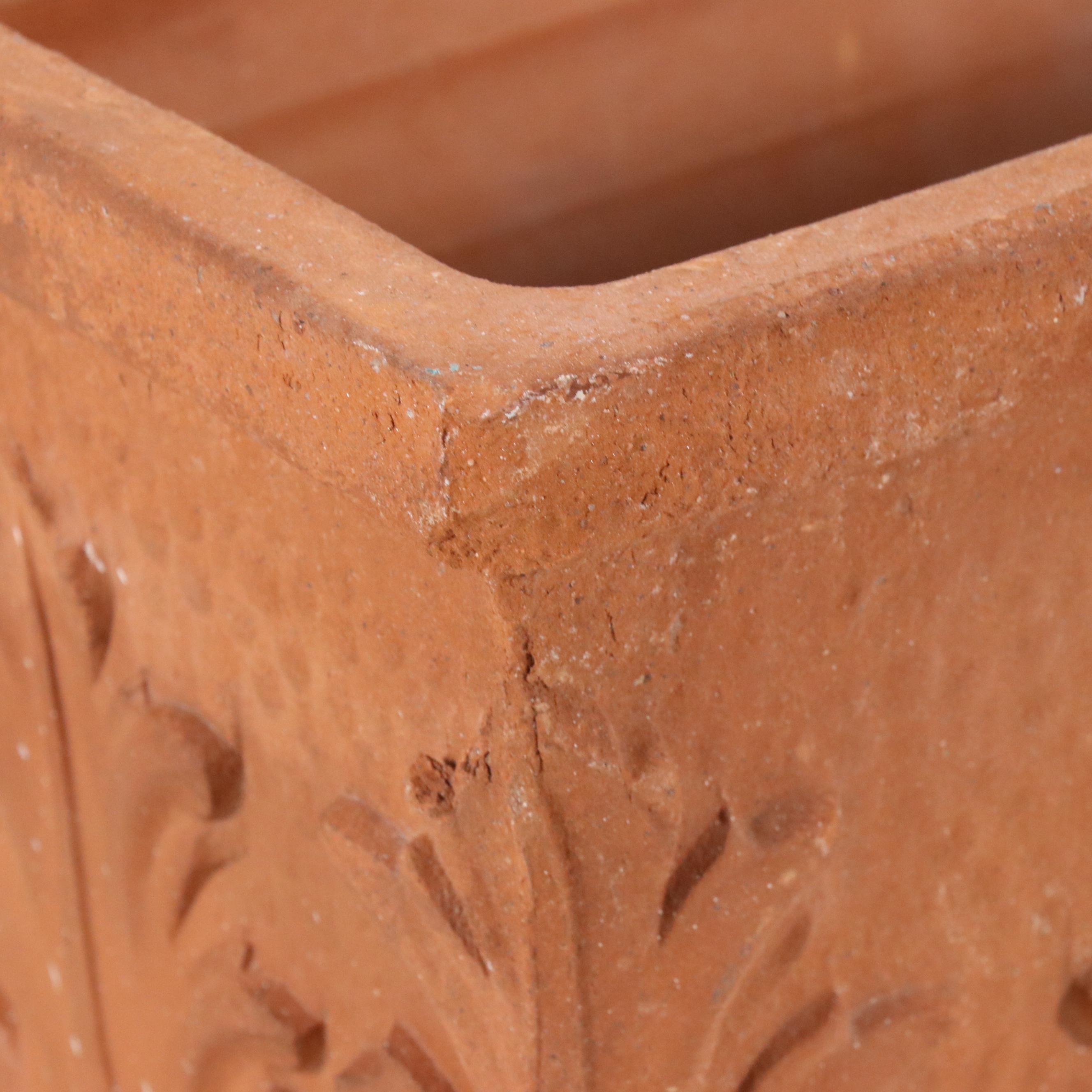 Italian Terracotta Window Box Planters with Leaf Motifs, Vintage