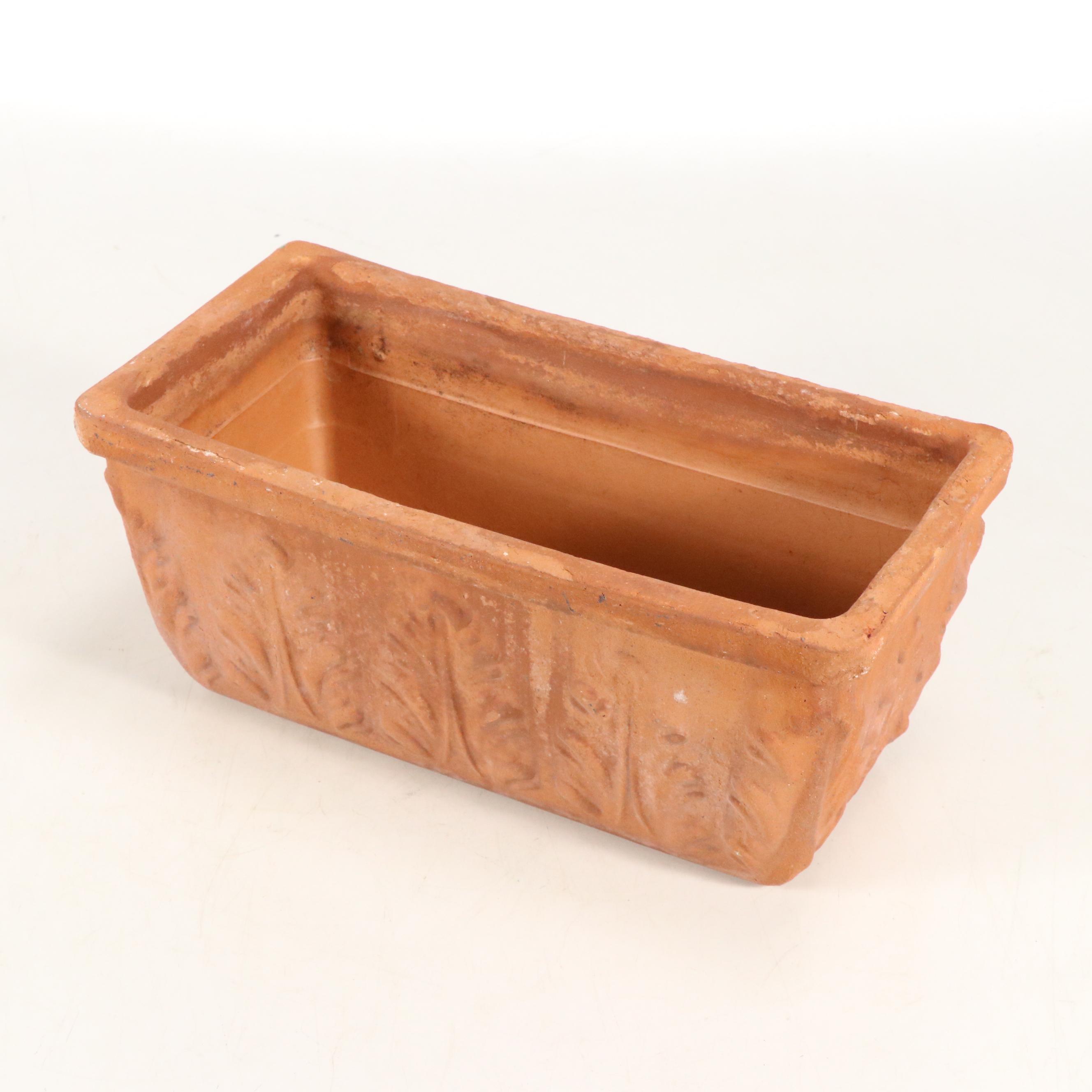 Italian Terracotta Window Box Planters with Leaf Motifs, Vintage