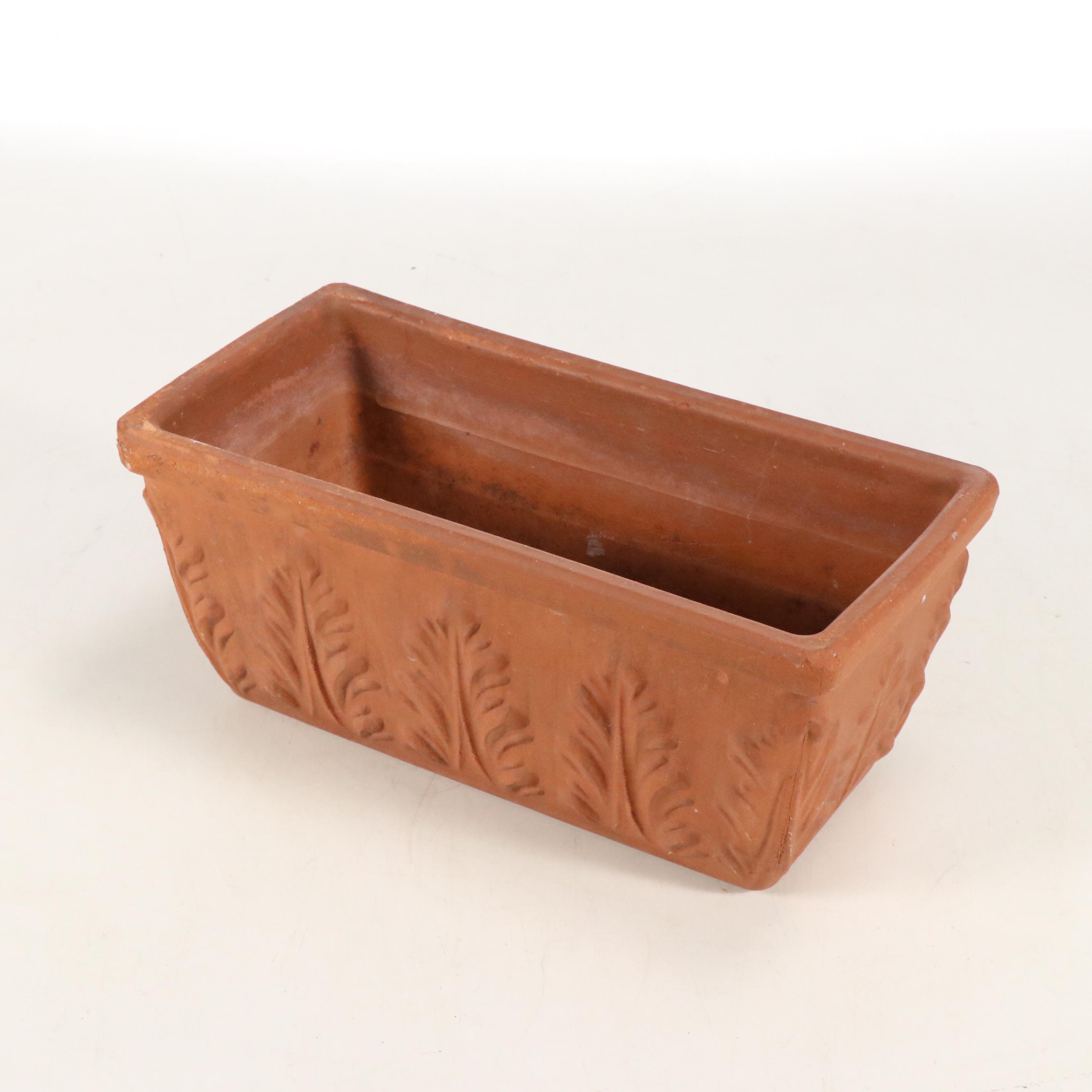 Italian Terracotta Window Box Planters with Leaf Motifs, Vintage