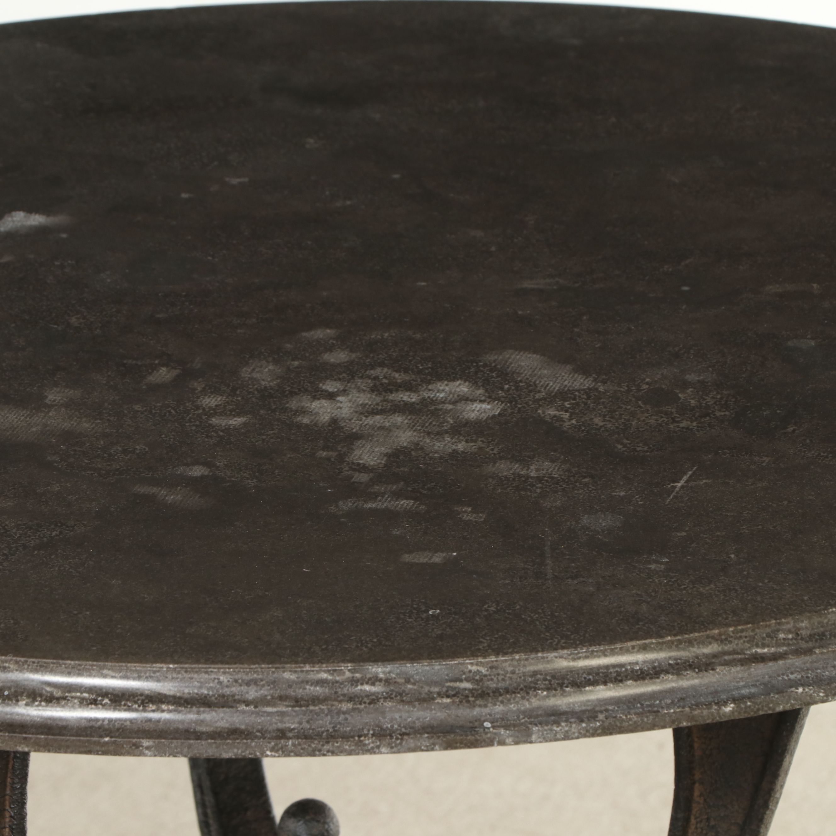 French Style Stone Top Cast Iron Bistro Table with Three Dining Chairs