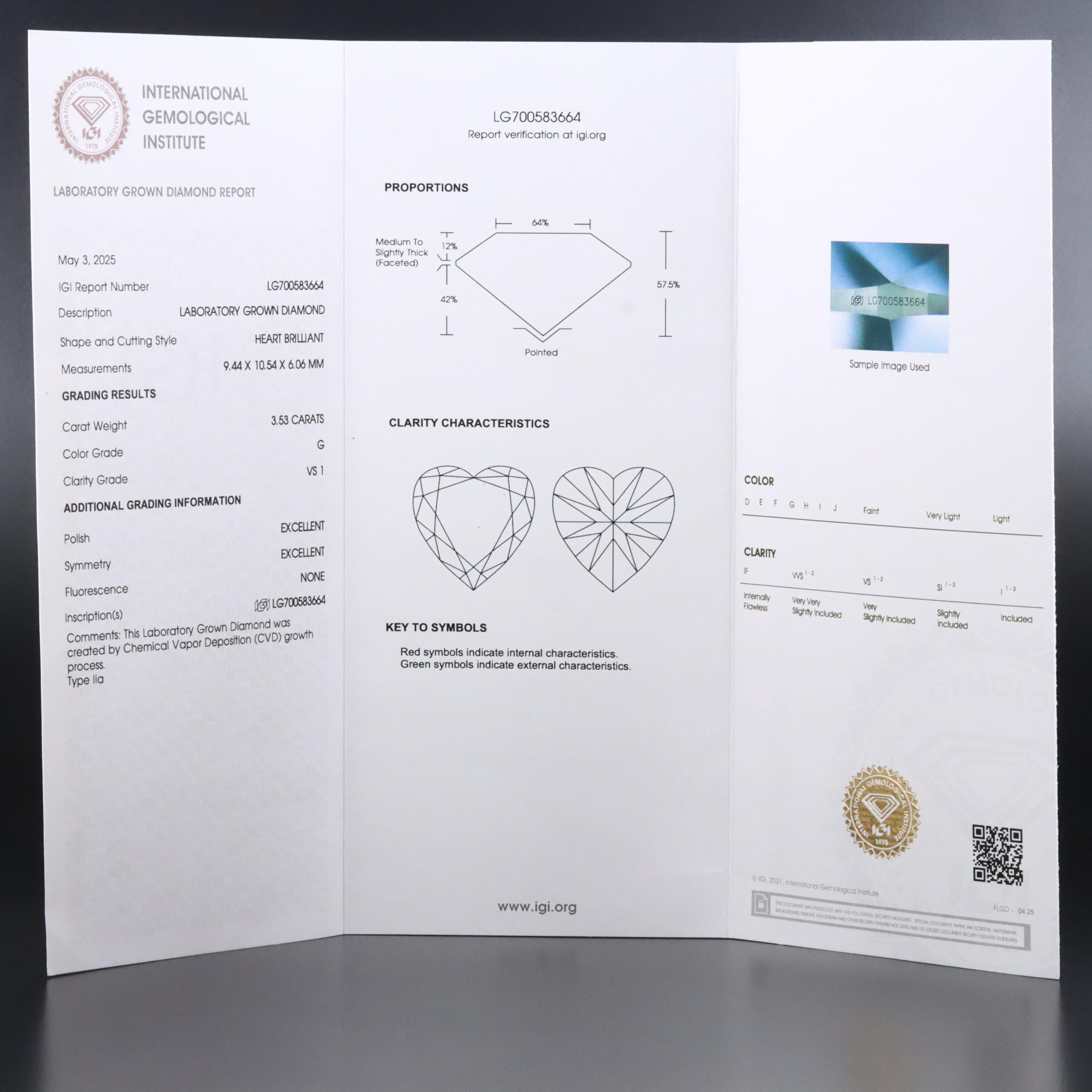 Loose 3.53 CT Lab Grown Diamond with IGI Report