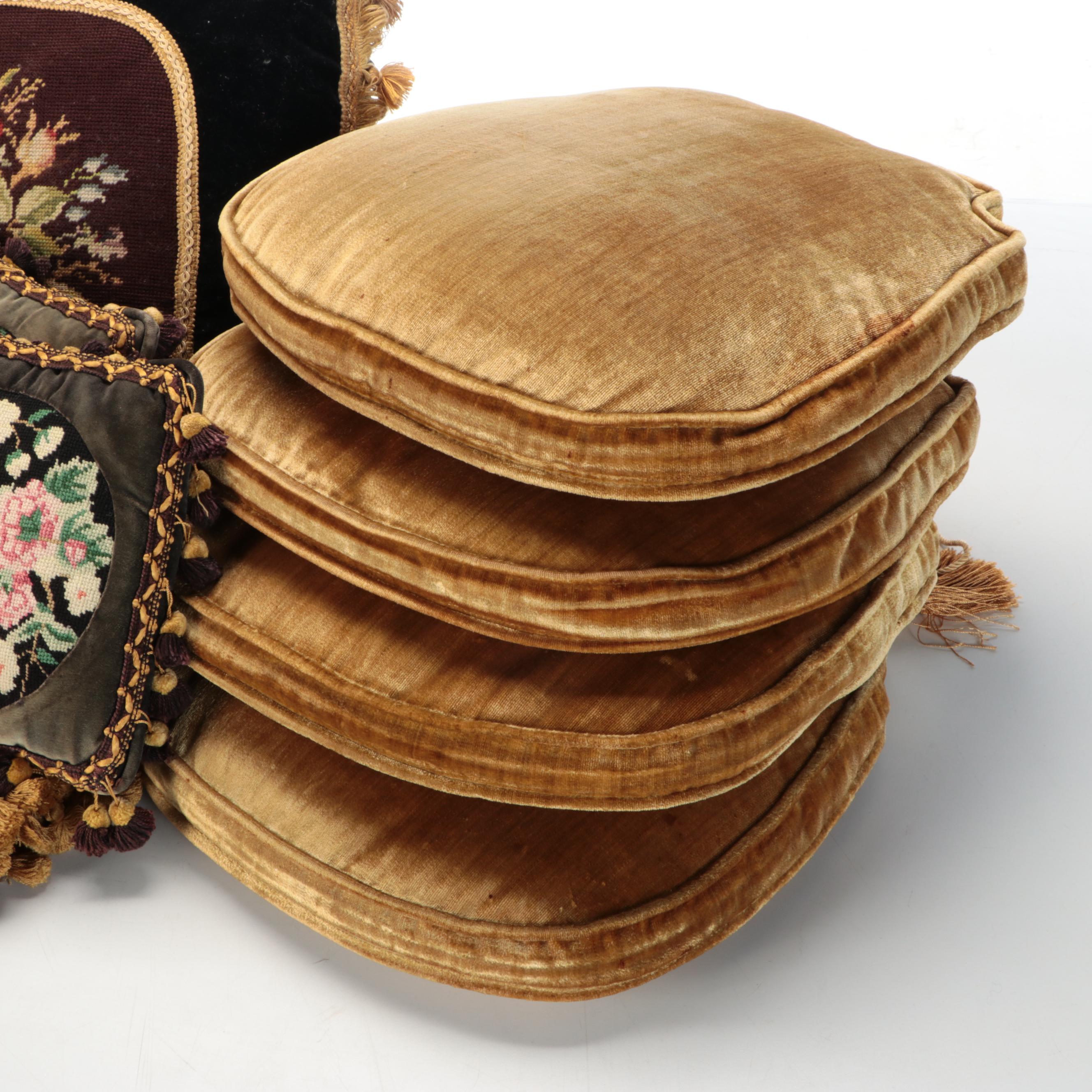 Needlepoint Pom-Pom Accented with Other Pillows and Seat Cushions