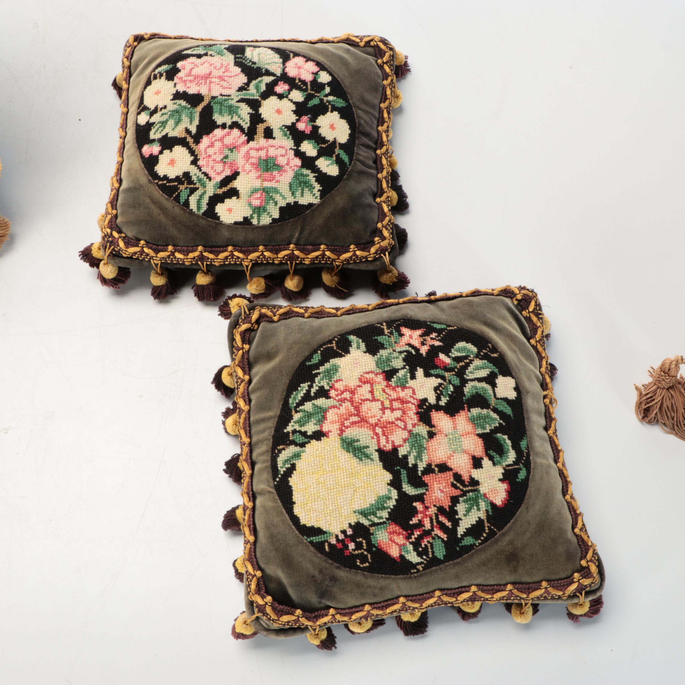 Needlepoint Pom-Pom Accented with Other Pillows and Seat Cushions