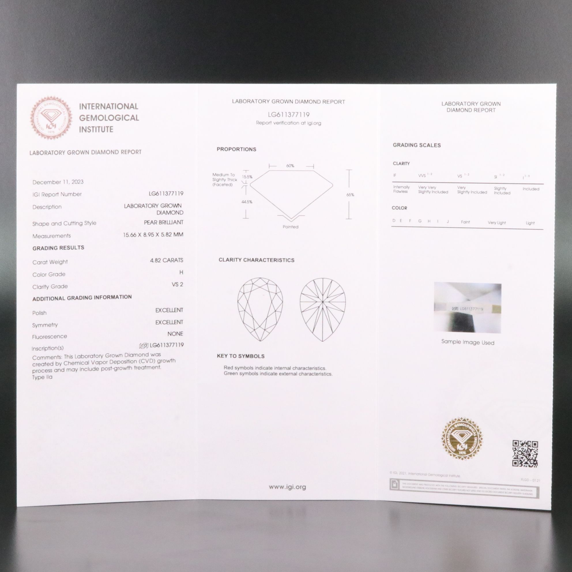 Loose 4.82 CT Lab Grown Diamond with IGI Report