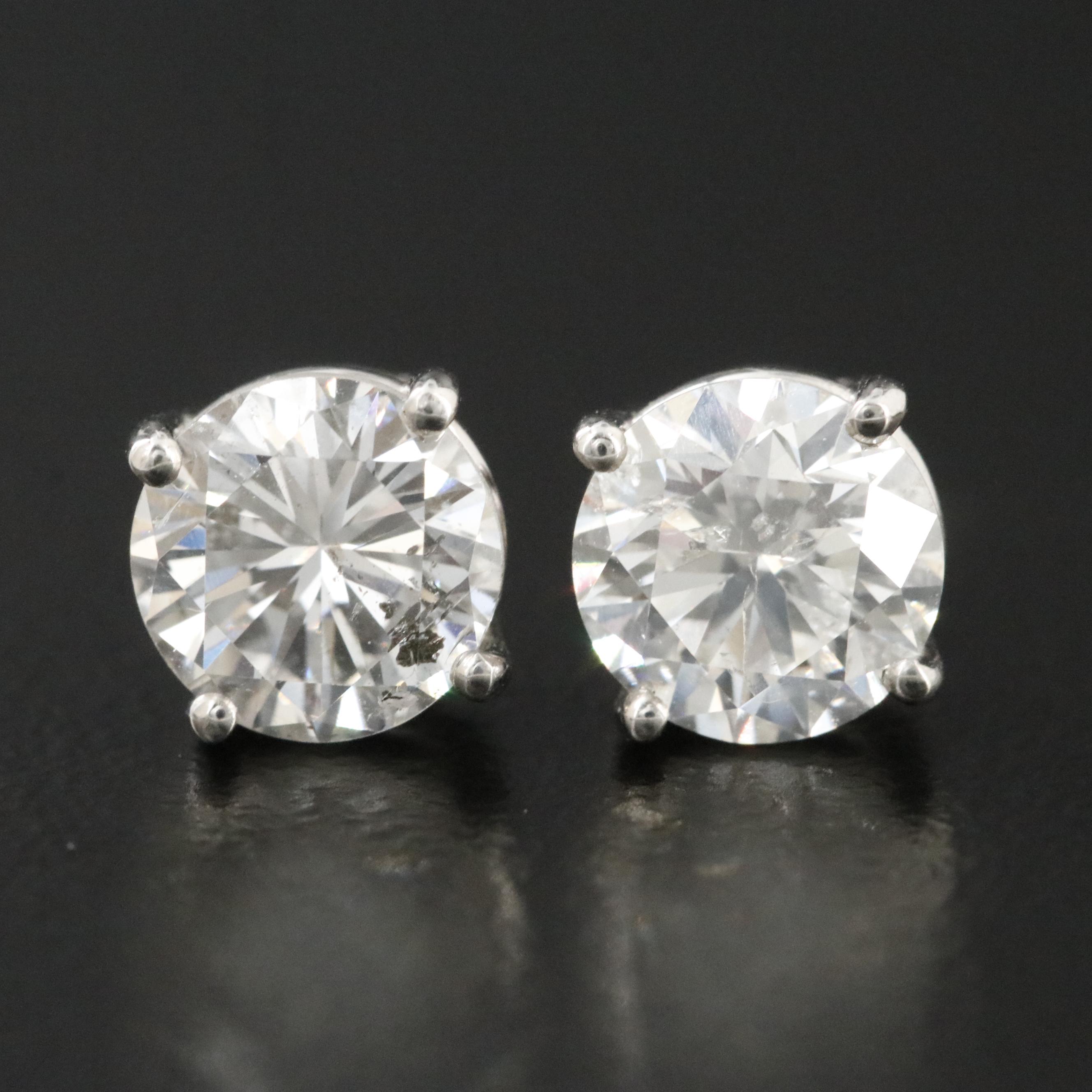 Platinum 1.90 CTW Diamond Stud Earrings with GIA Report and eReport