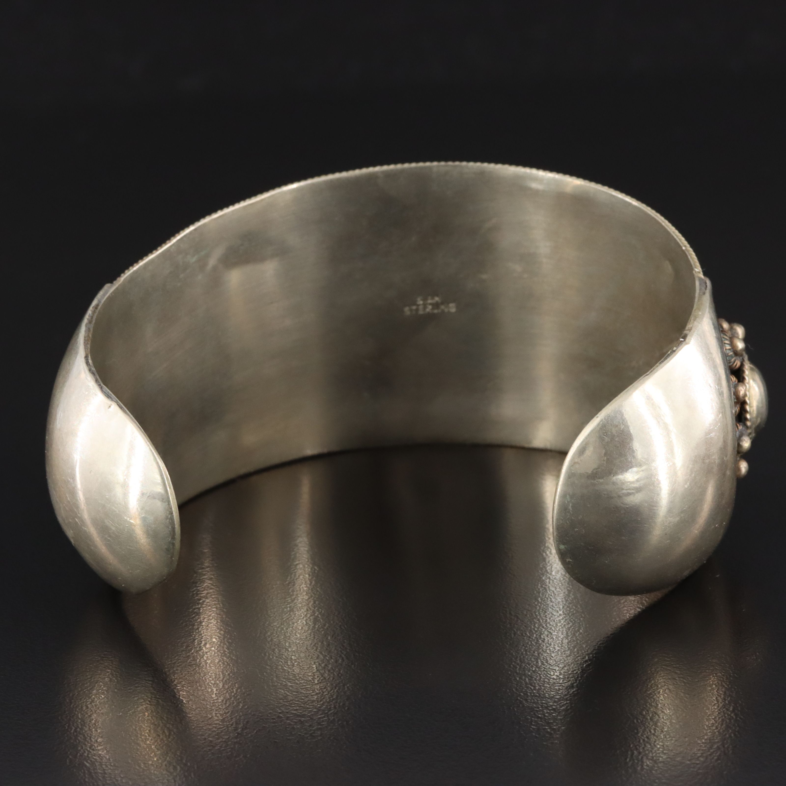 Vintage Siam Sterling Glass Cannetille Cuff Bracelet