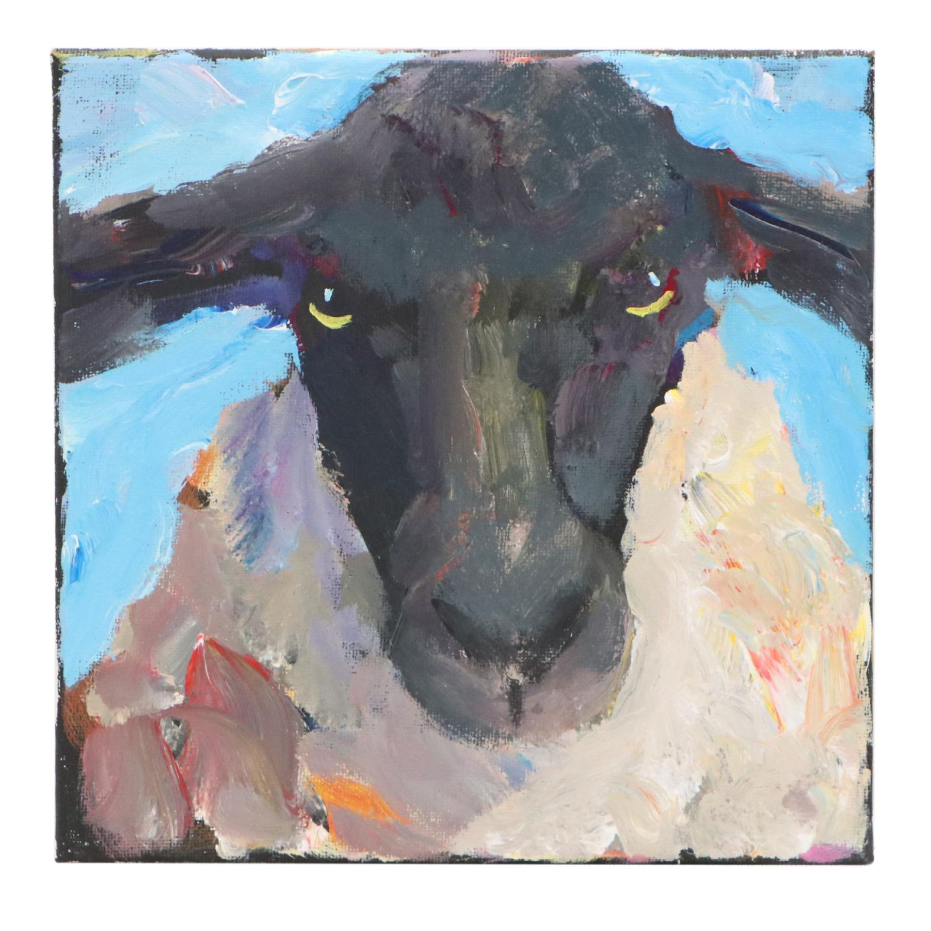 Elle Raines Stylized Acrylic Painting "Sheep"
