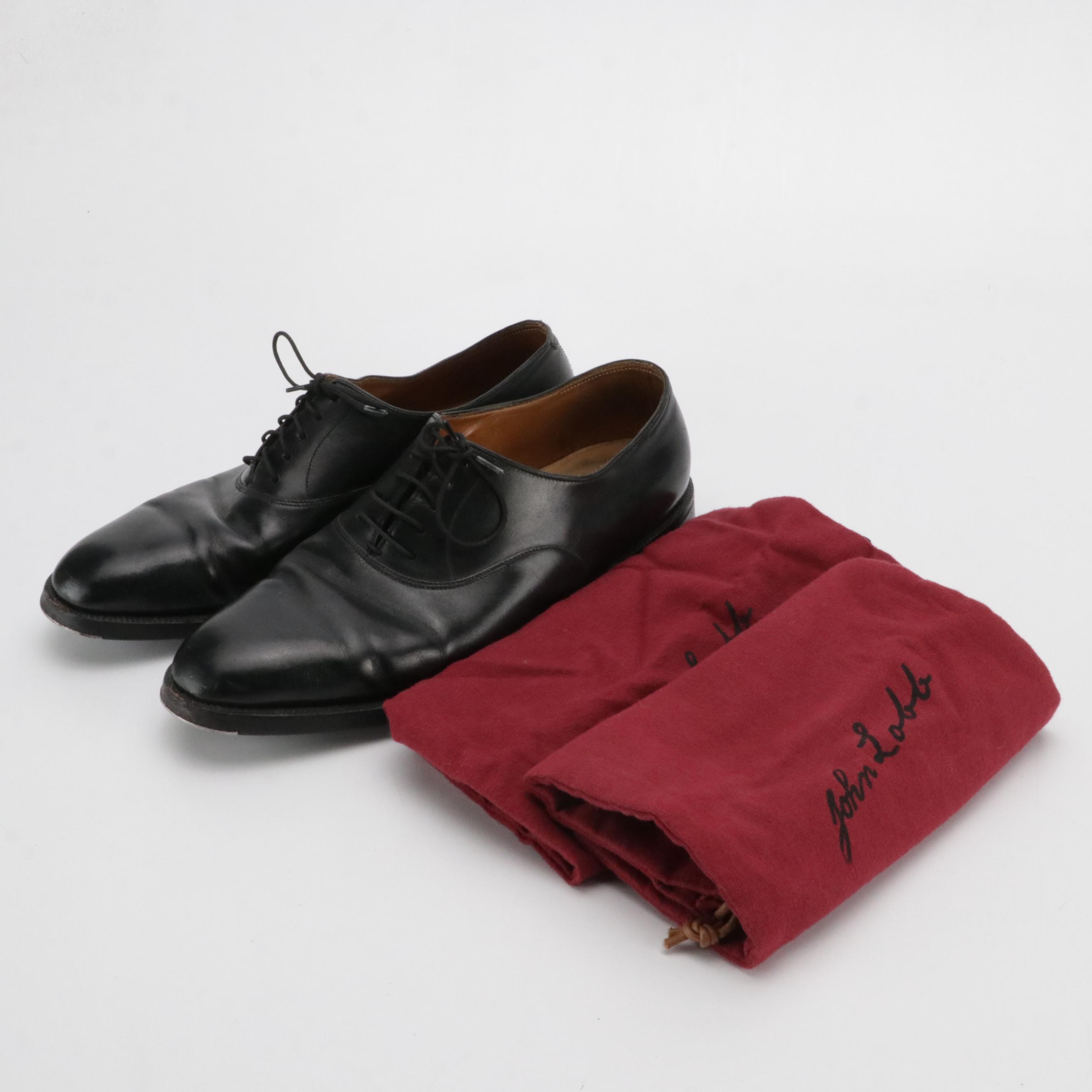 Custom Men's John Lobb Oxford Dress Shoes in Black Leather