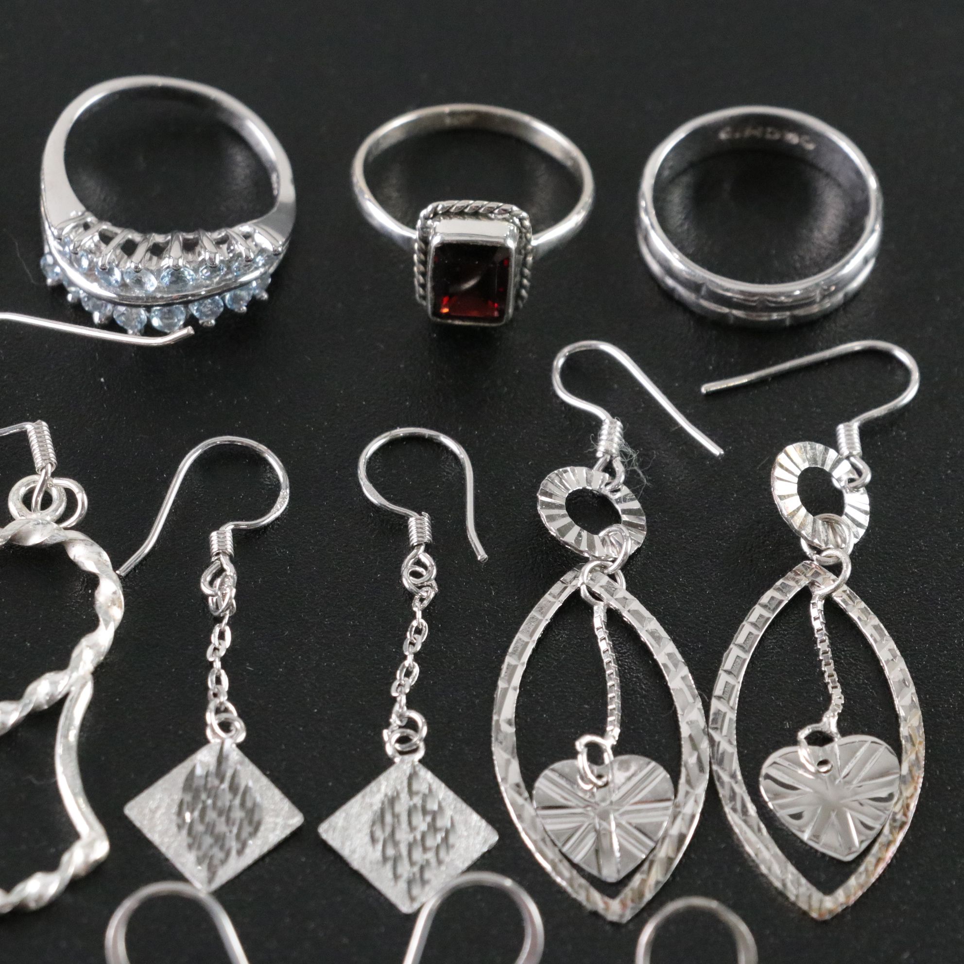 14 Assorted Sterling Silver Rings, Necklaces and Earrings