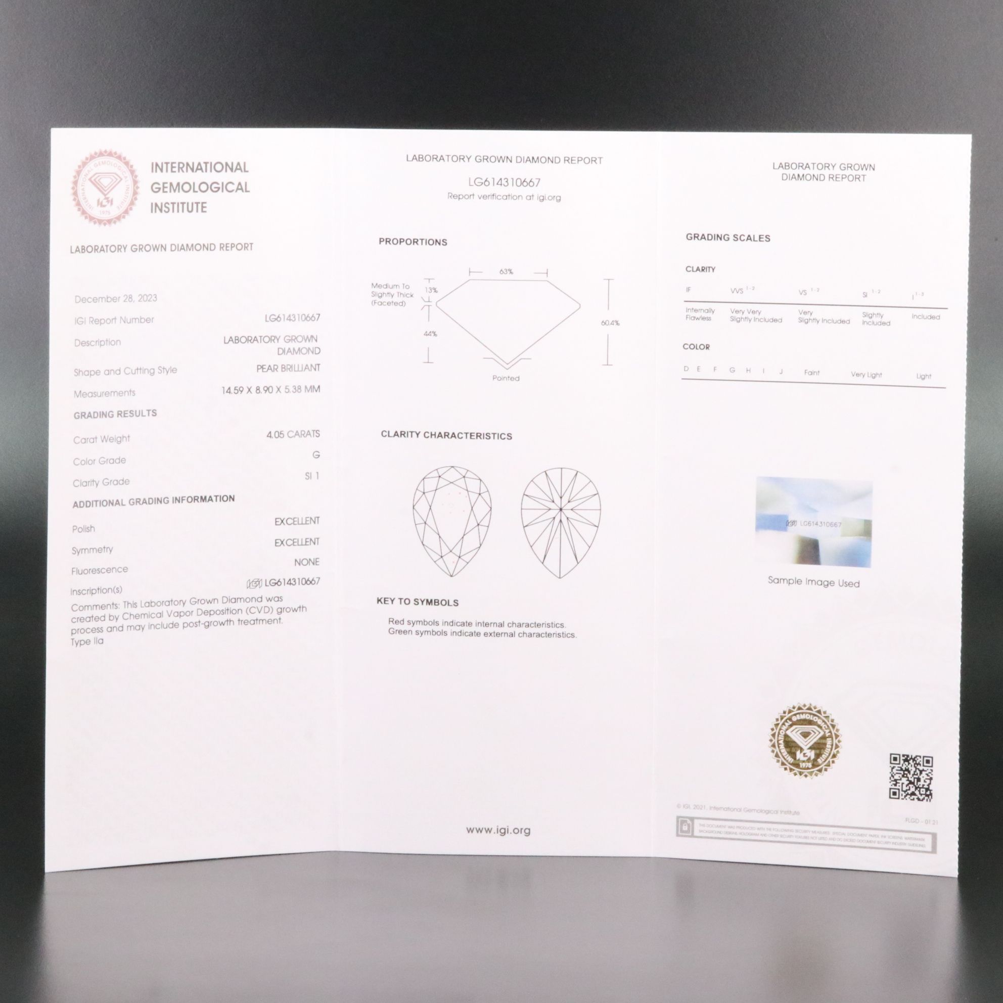Loose 4.05 CT Lab Grown Diamond with IGI Report