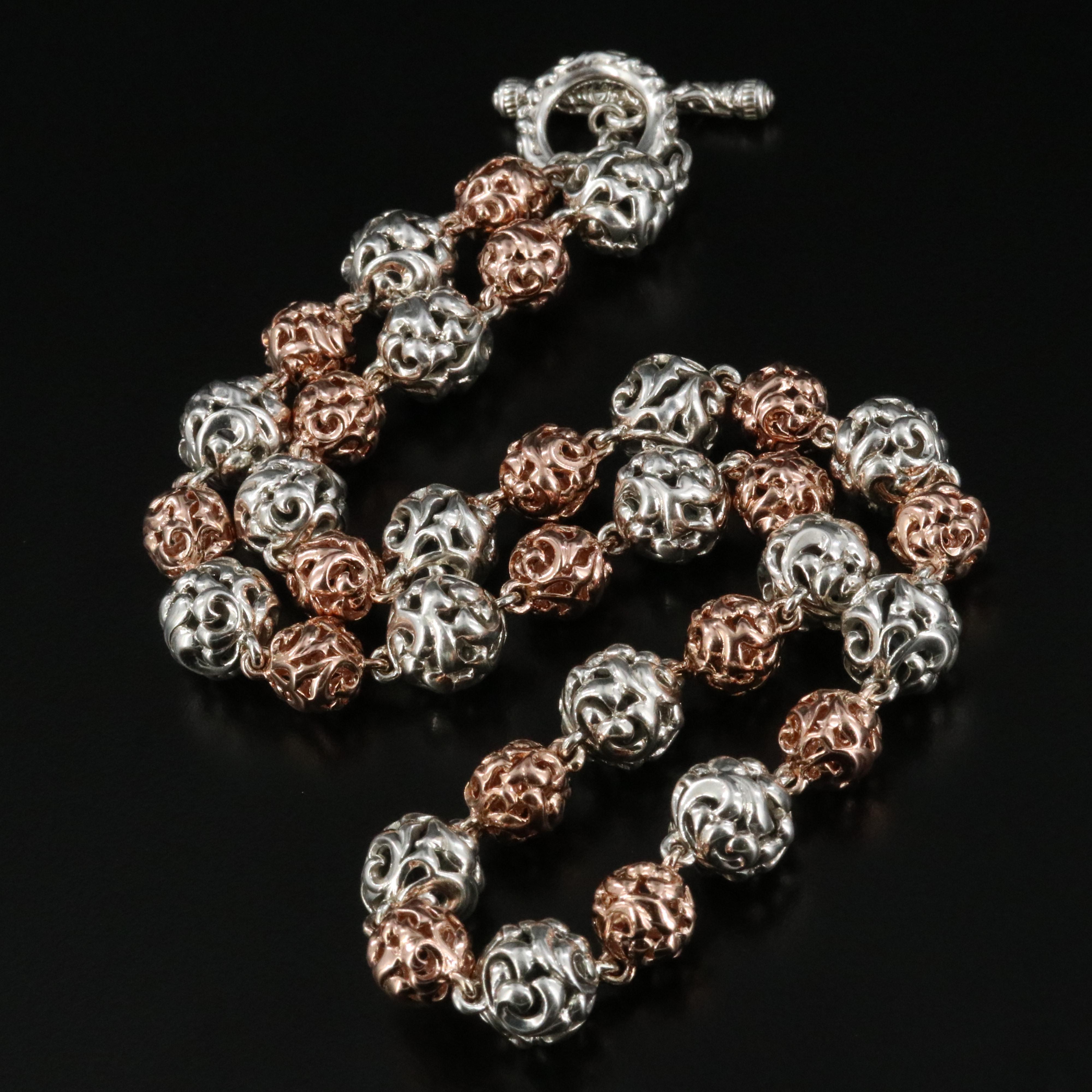 Charles Krypell Sterling Ivy Bead Necklace with Rose Tone Finish