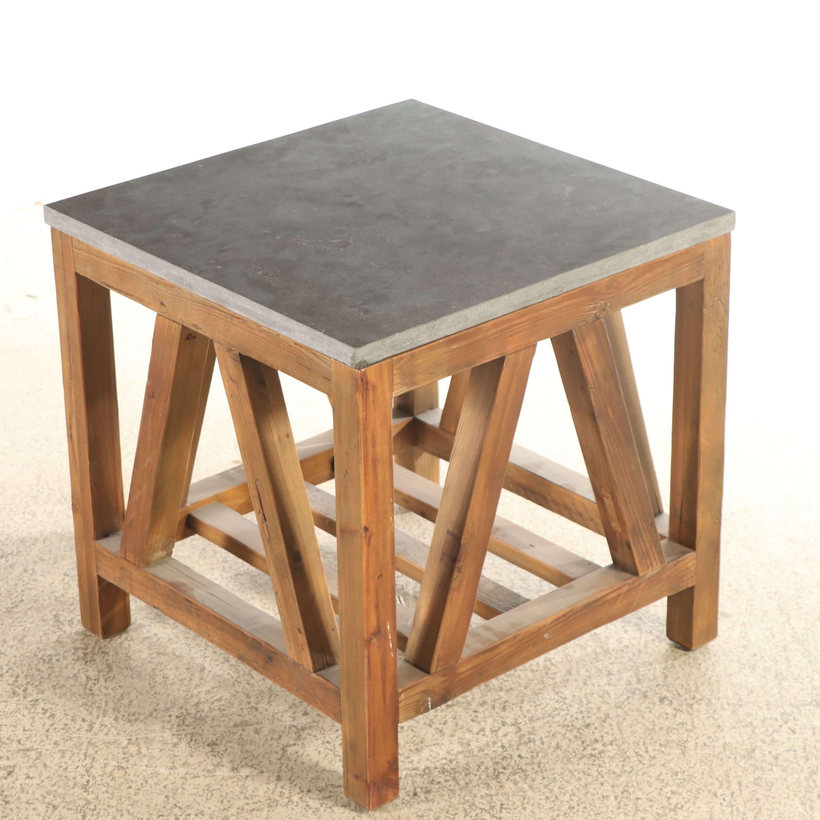 Arhaus Furniture Stone Top Reclaimed Pine End Table