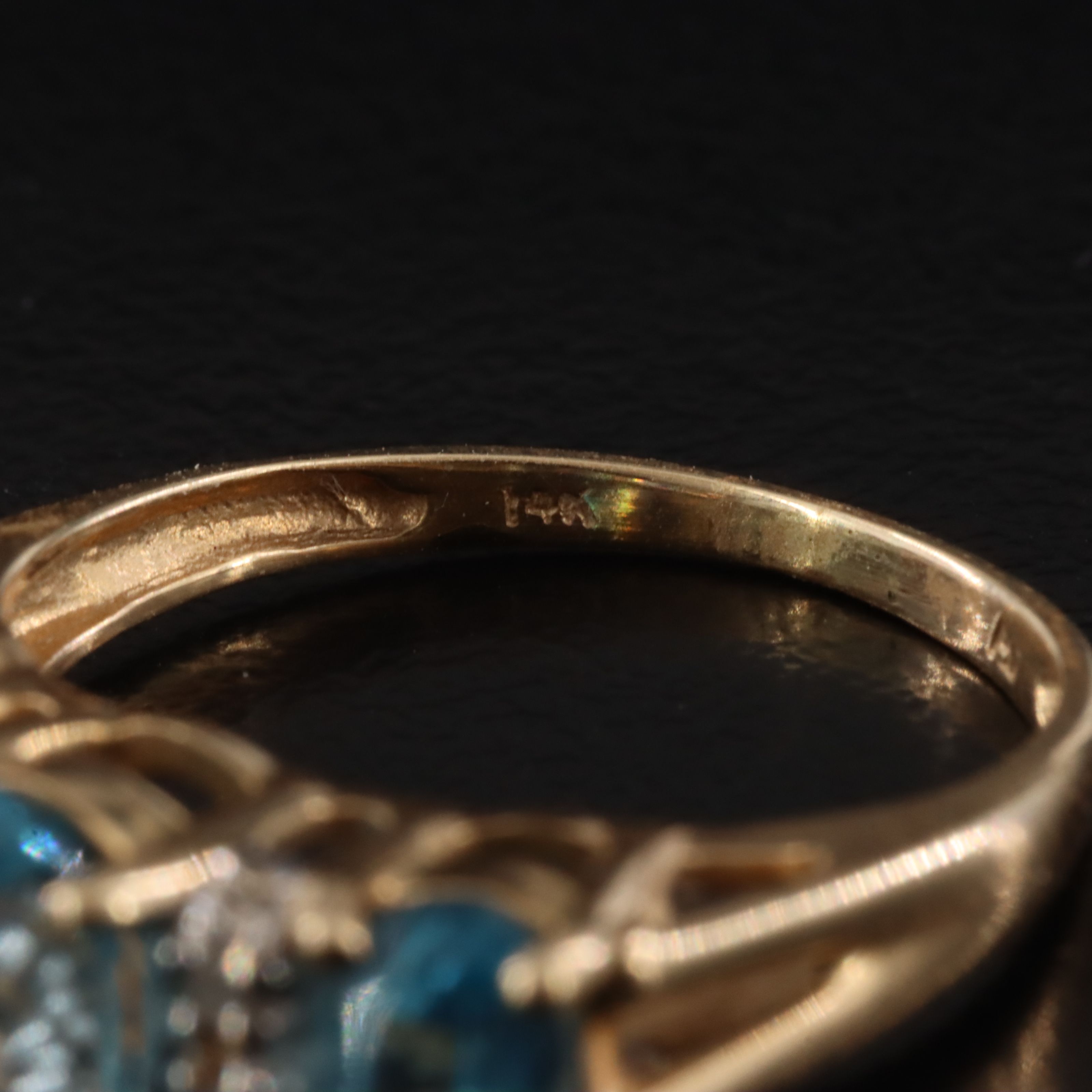 14K Blue Topaz and Diamond Three Stone Ring