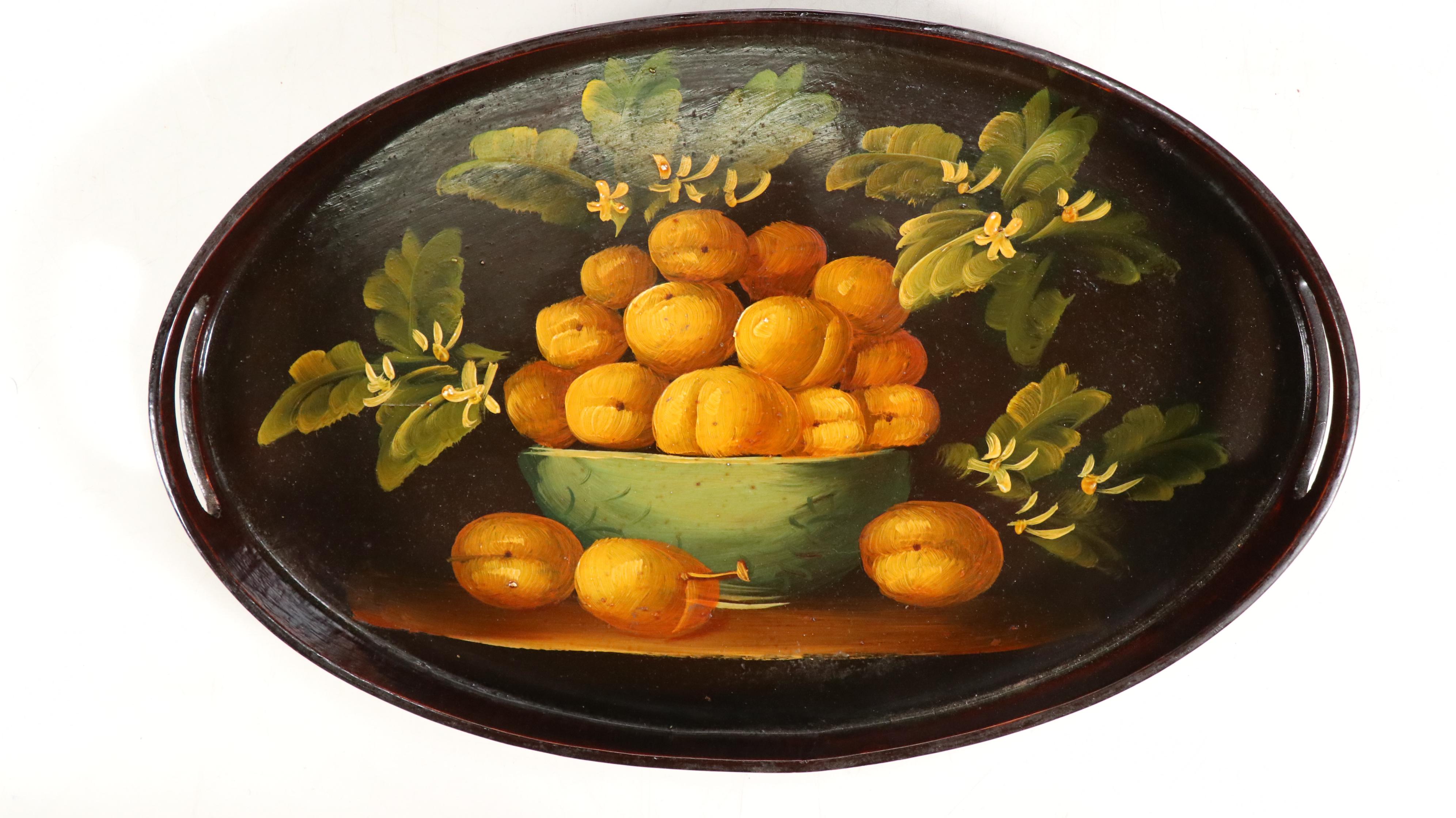 Florentine Toleware Tray with Hand-Painted Lacquerware and Wooden Serving Trays