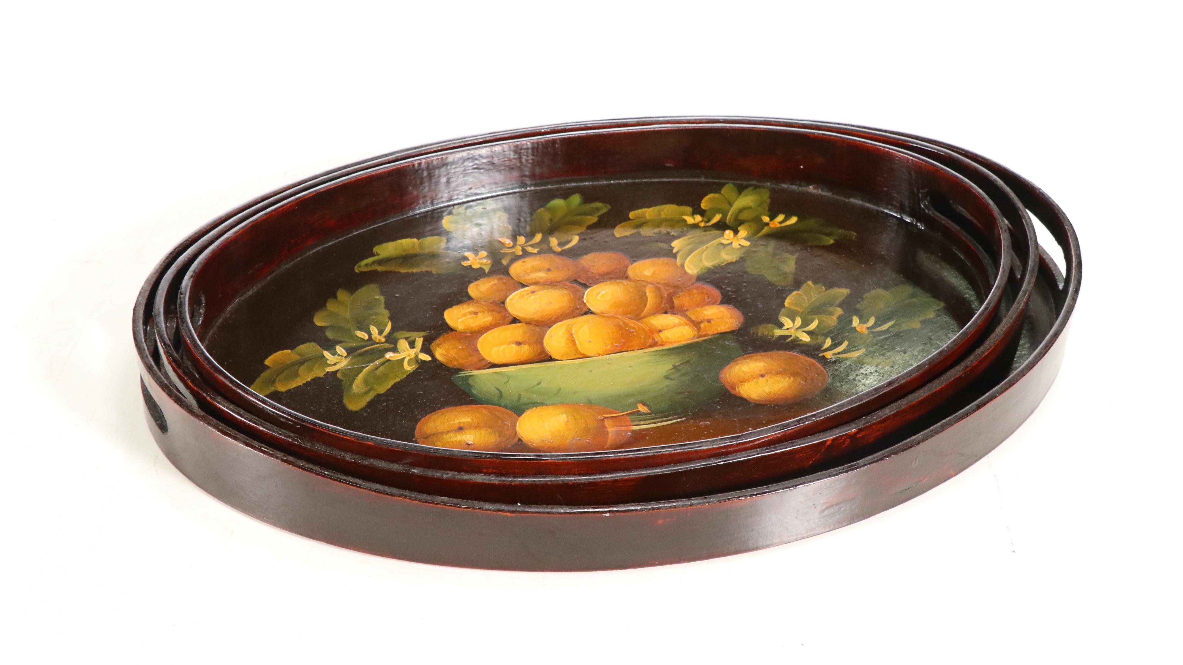 Florentine Toleware Tray with Hand-Painted Lacquerware and Wooden Serving Trays