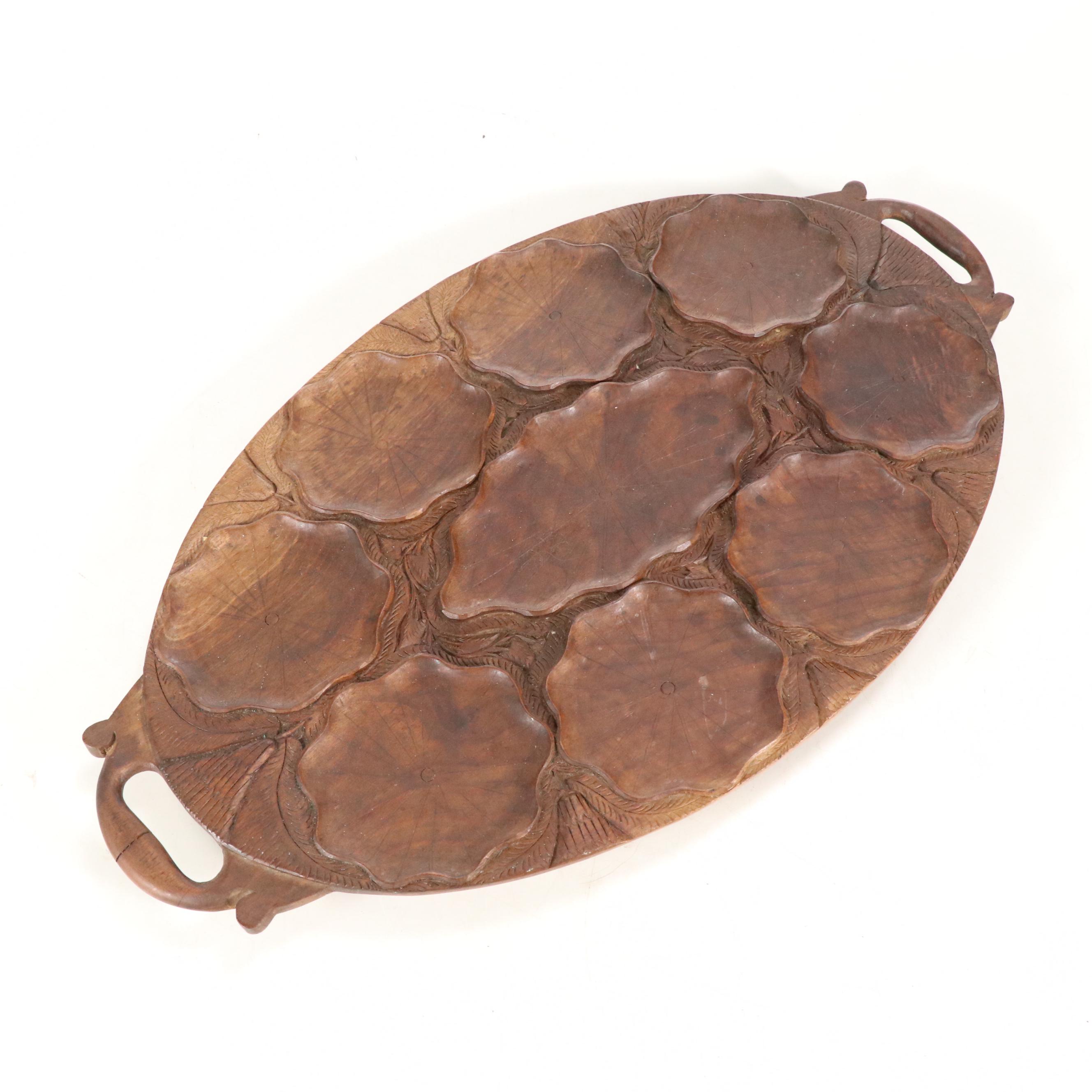 Florentine Toleware Tray with Hand-Painted Lacquerware and Wooden Serving Trays