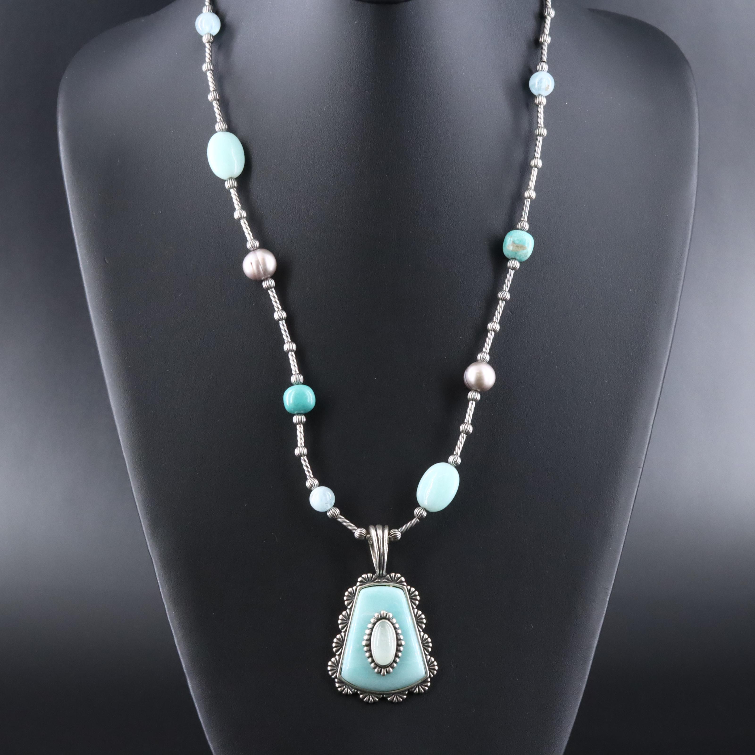Carolyn Pollack for Relios Sterling Necklace with Amazonite Turquoise and Pearl