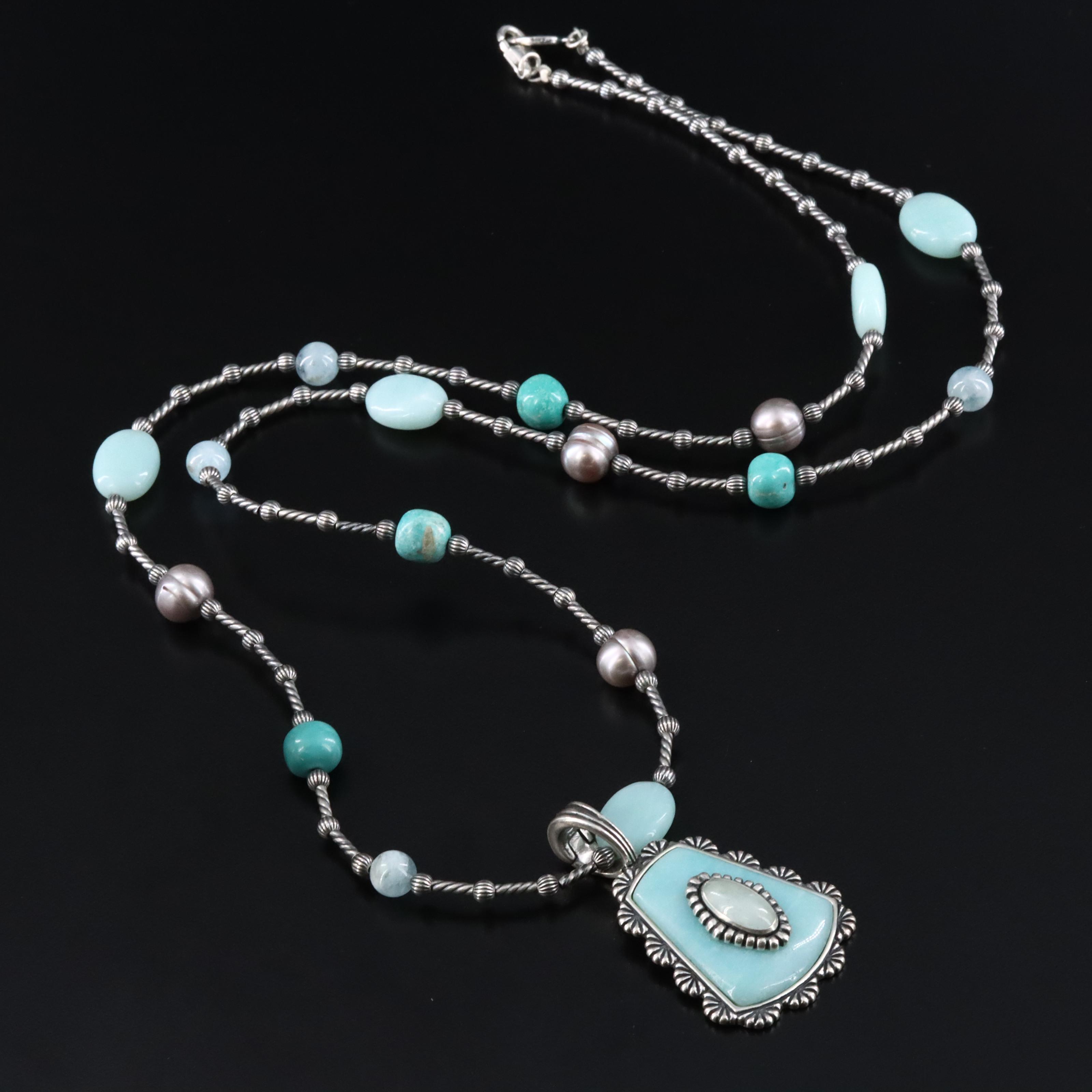 Carolyn Pollack for Relios Sterling Necklace with Amazonite Turquoise and Pearl