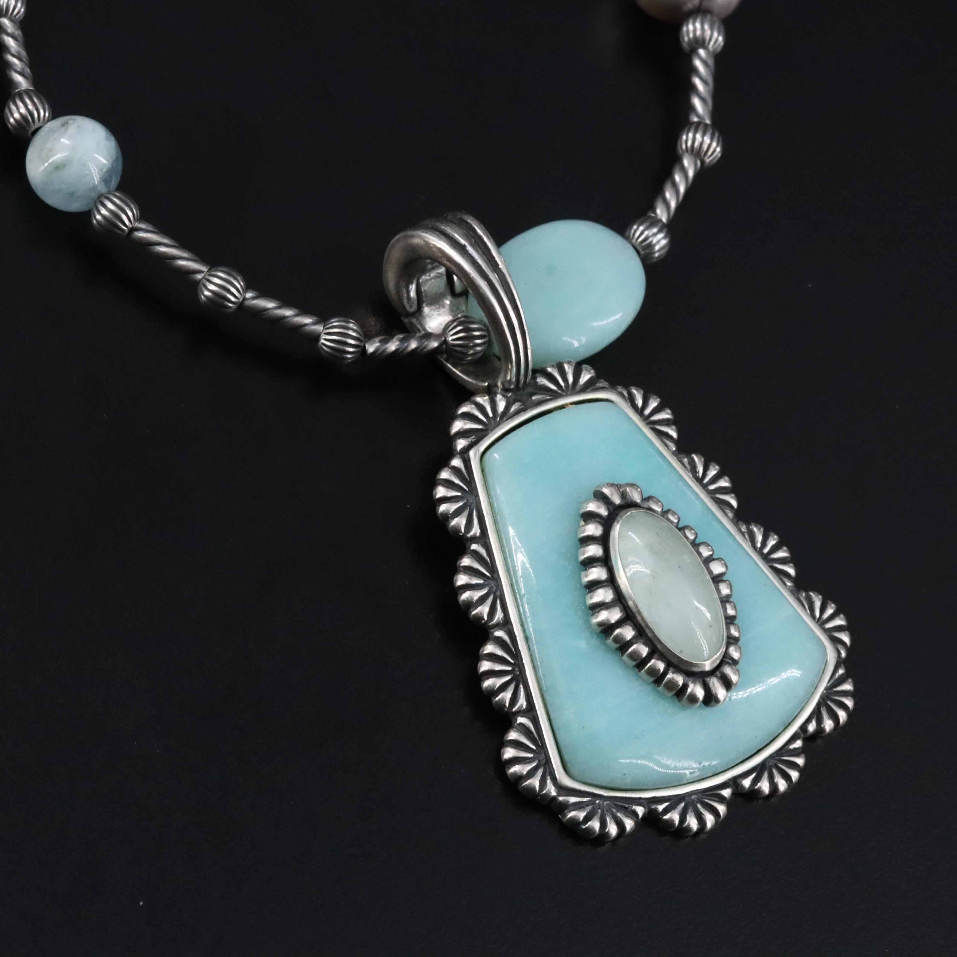 Carolyn Pollack for Relios Sterling Necklace with Amazonite Turquoise and Pearl