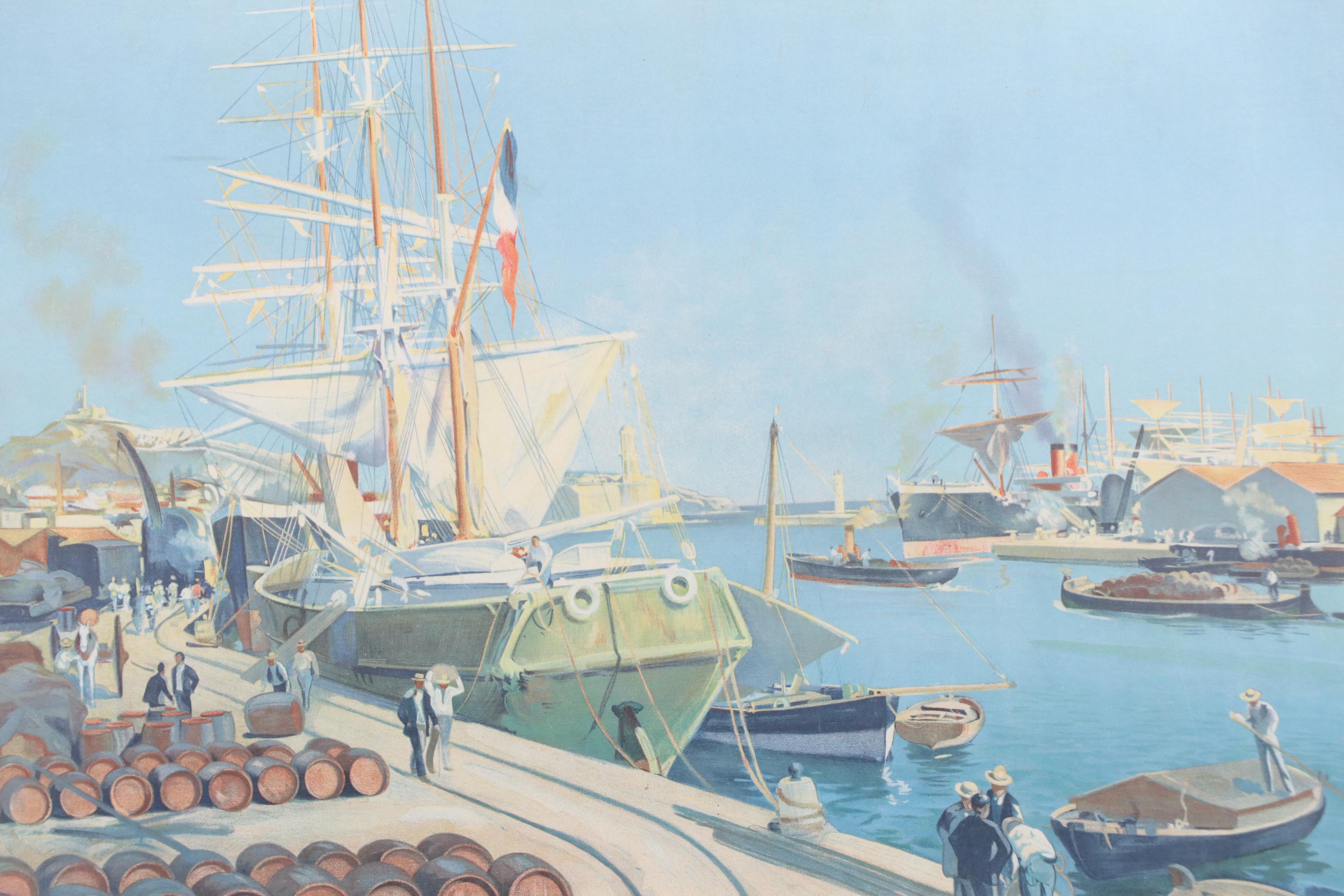 PLM Railways Chromolithograph Travel Poster "Port Marchand: Marseille"