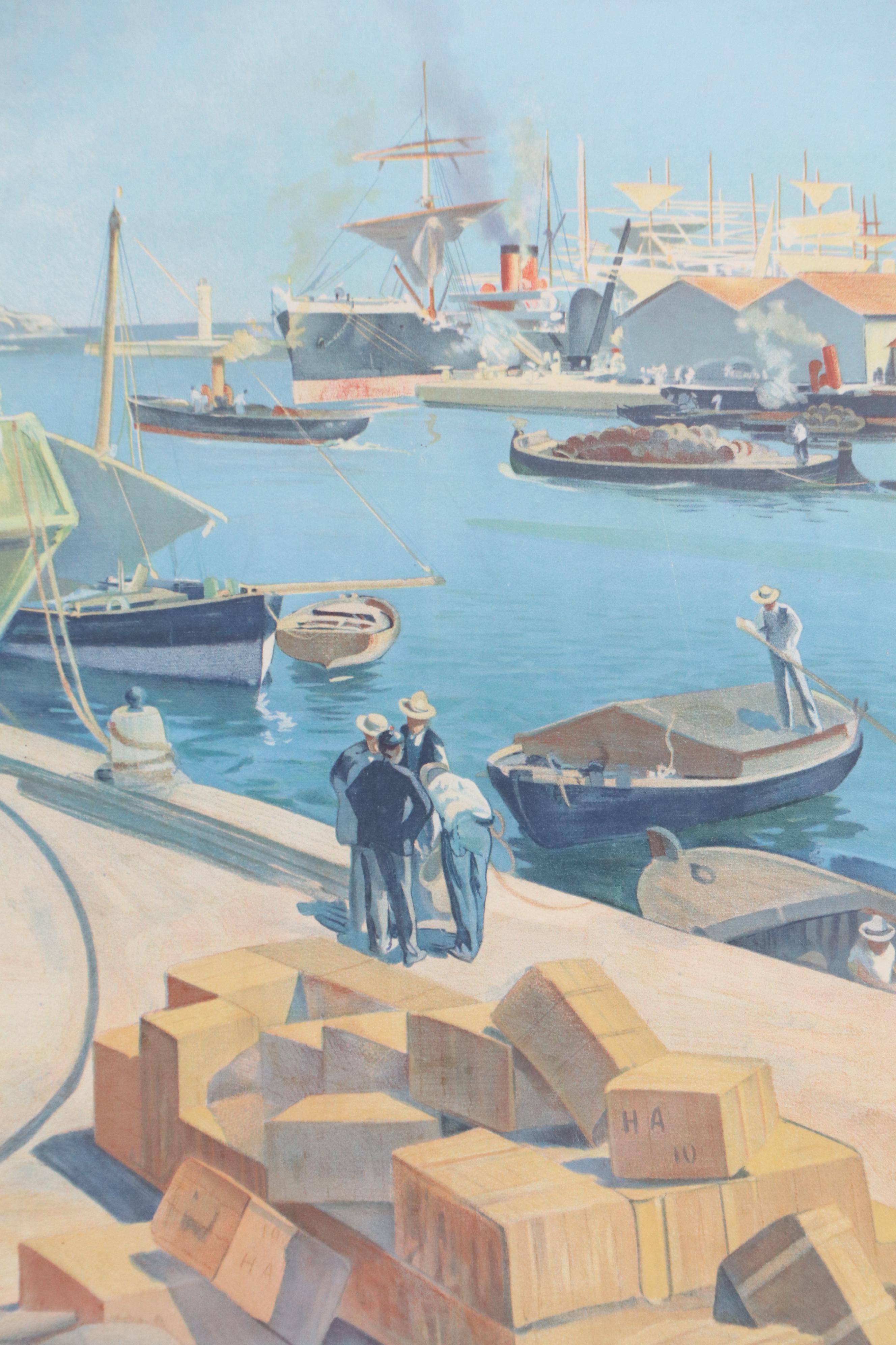 PLM Railways Chromolithograph Travel Poster "Port Marchand: Marseille"
