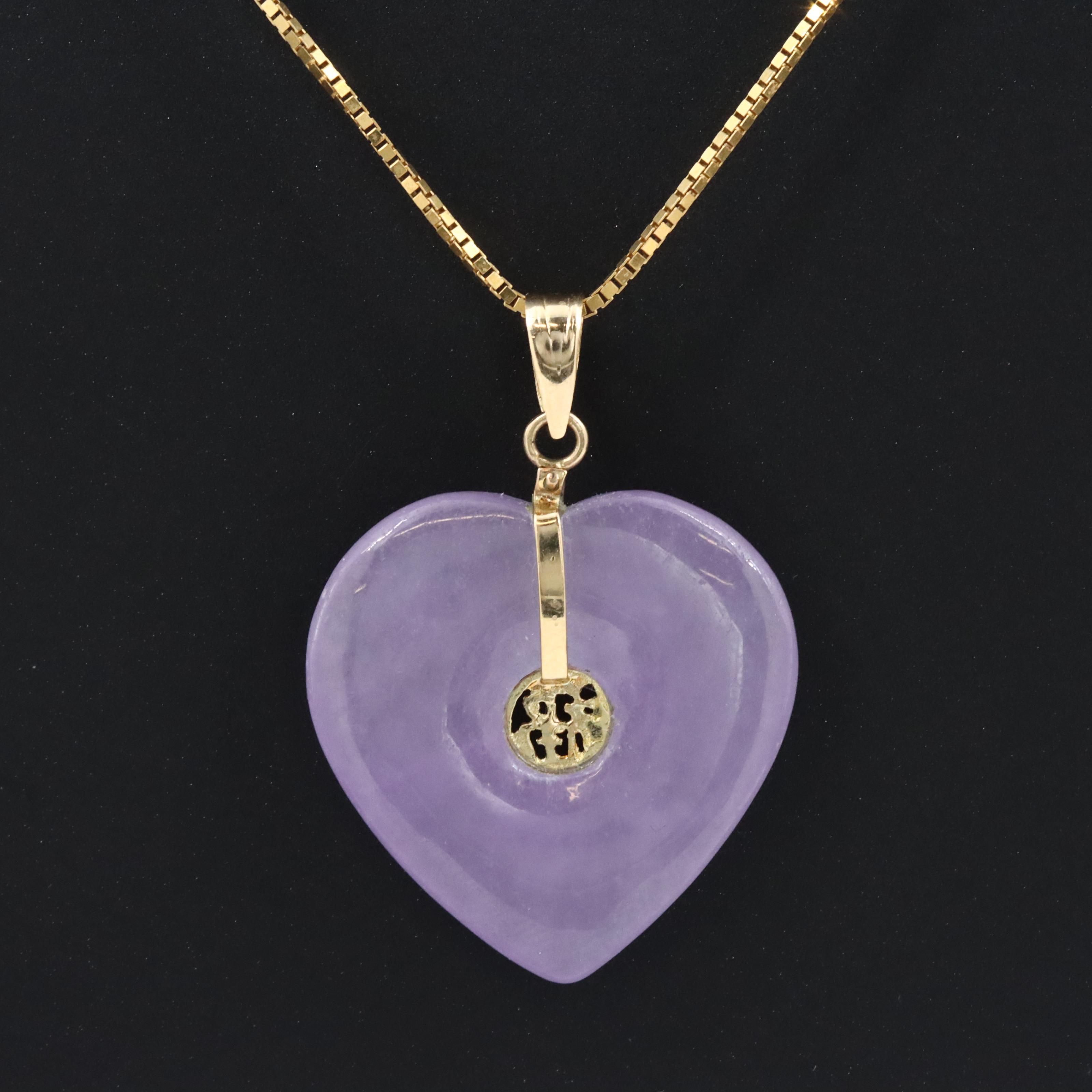 14K Jadeite Heart Prosperity Pendant Necklace