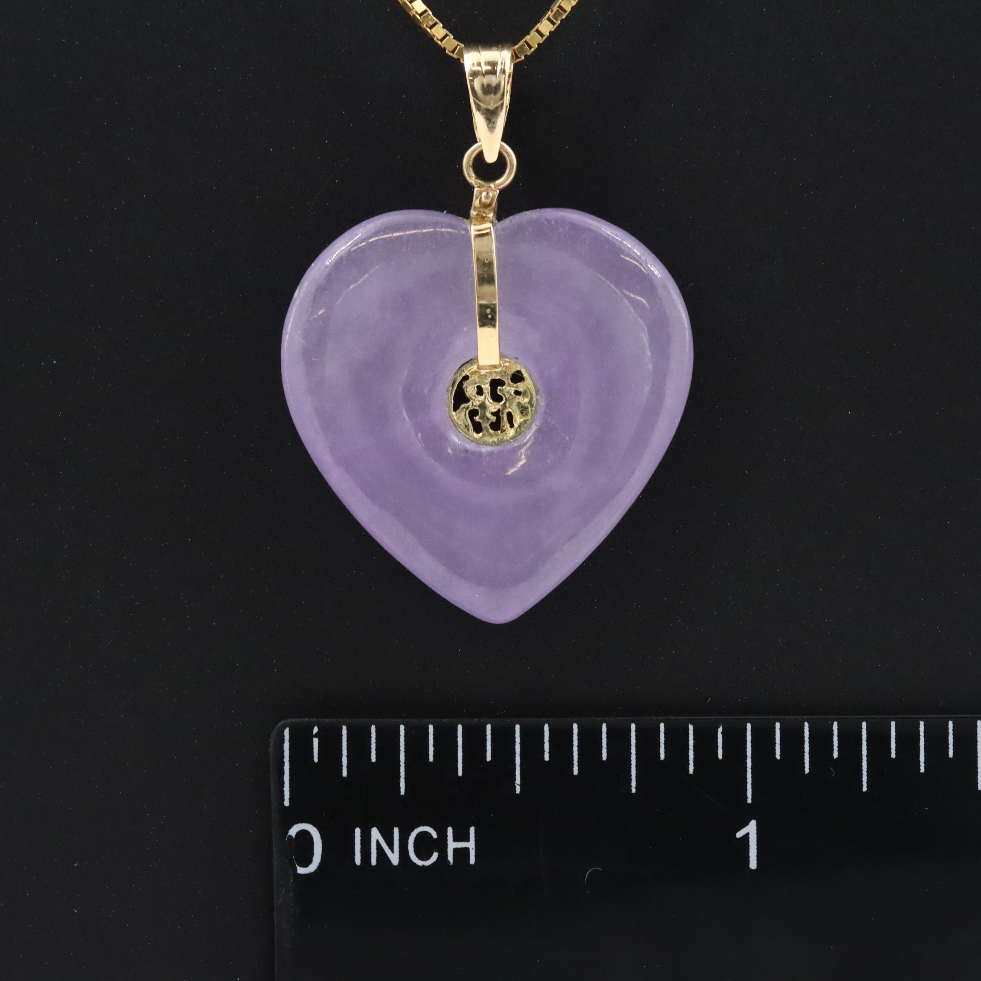14K Jadeite Heart Prosperity Pendant Necklace