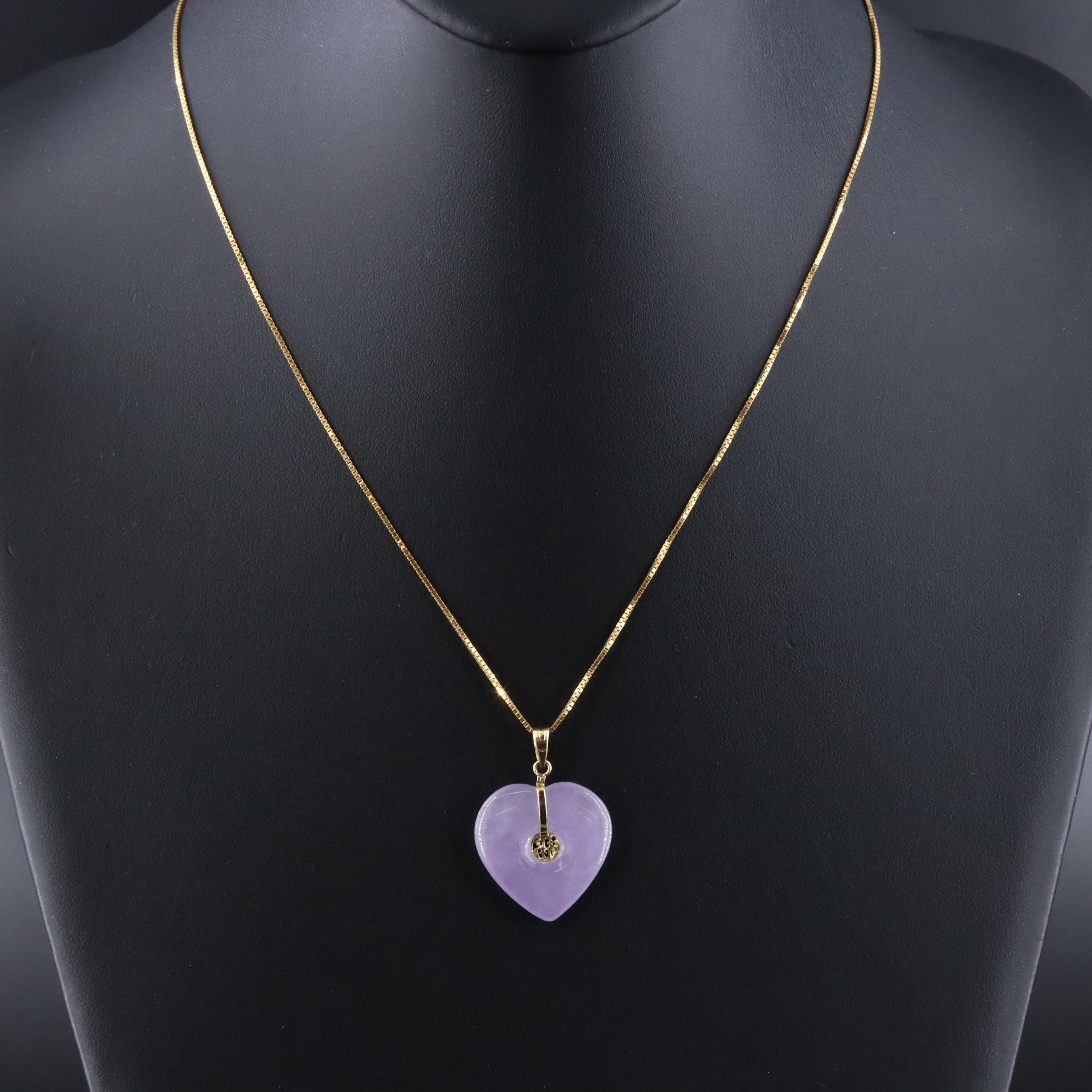 14K Jadeite Heart Prosperity Pendant Necklace