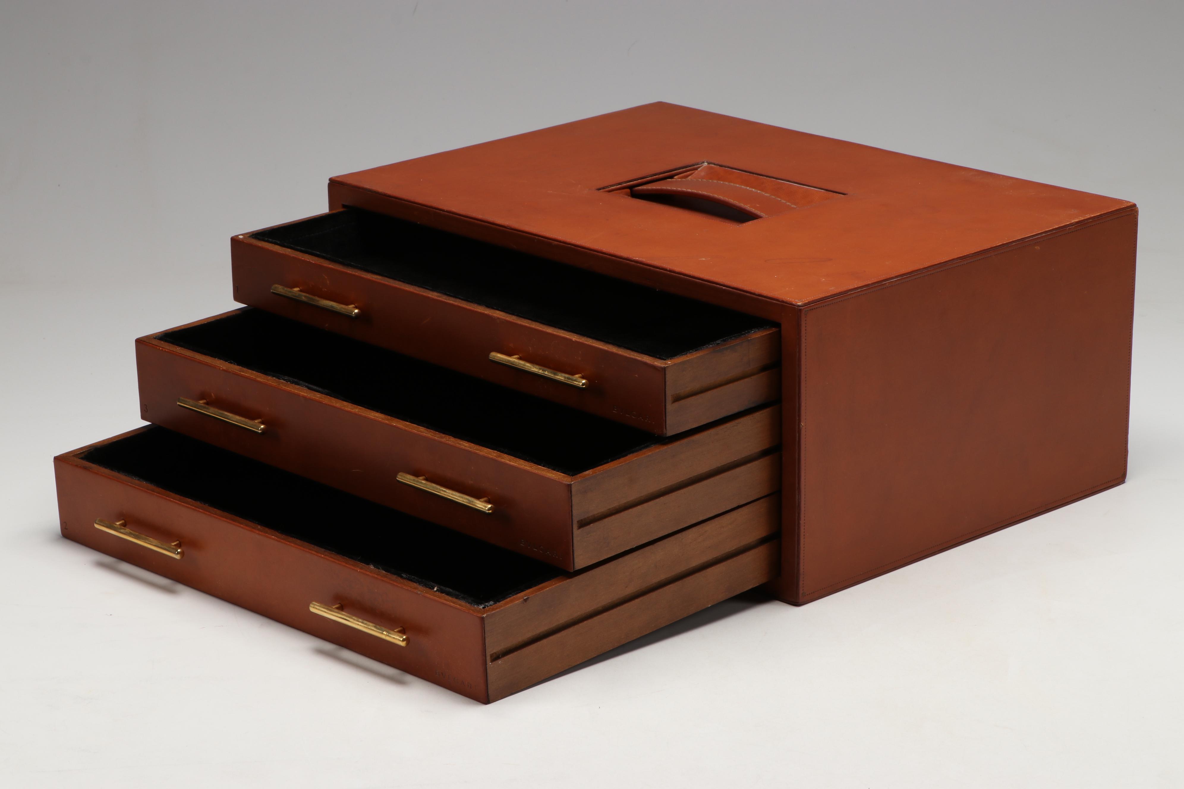 Bvlgari Leather Bound Wood Jewelry Box