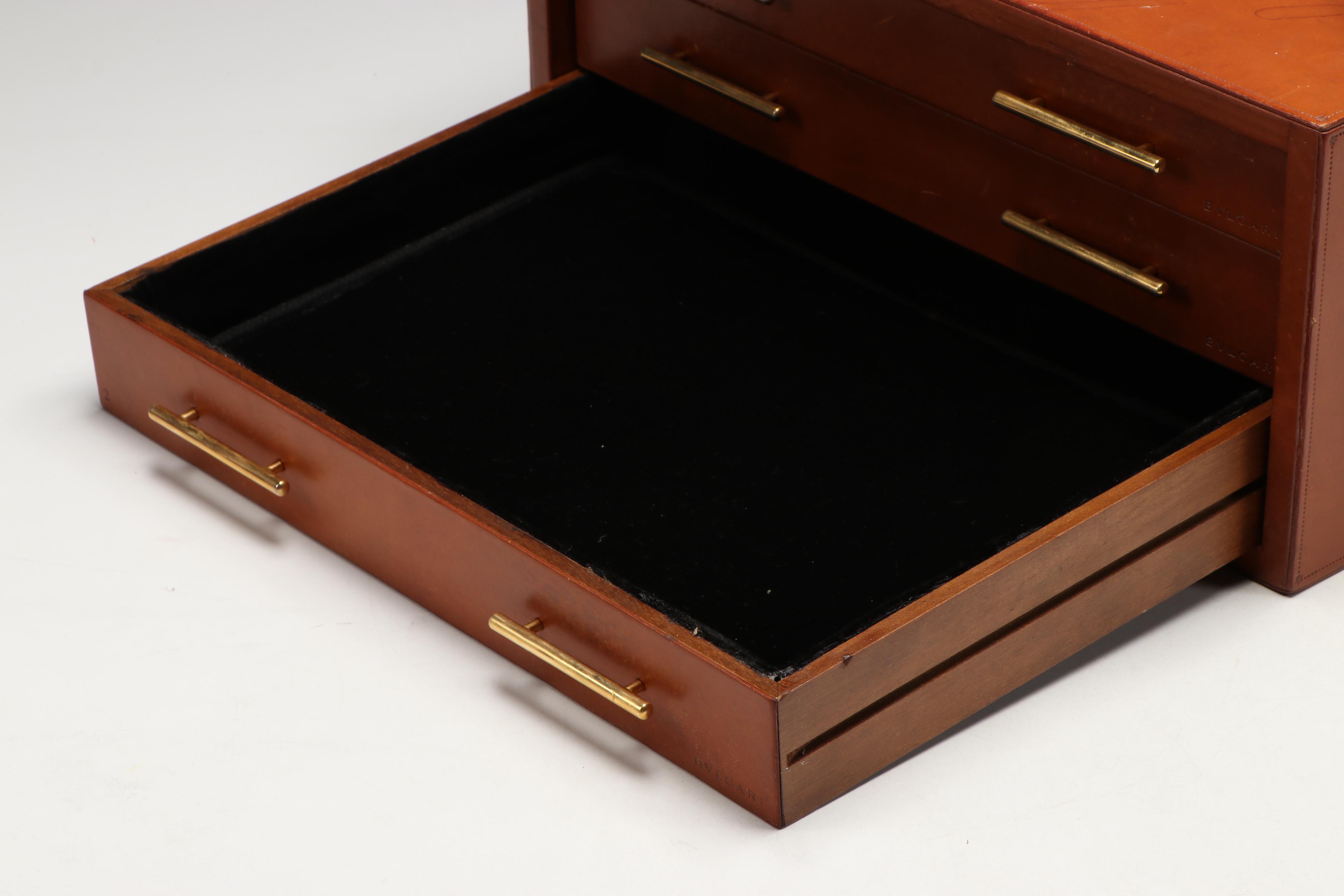 Bvlgari Leather Bound Wood Jewelry Box