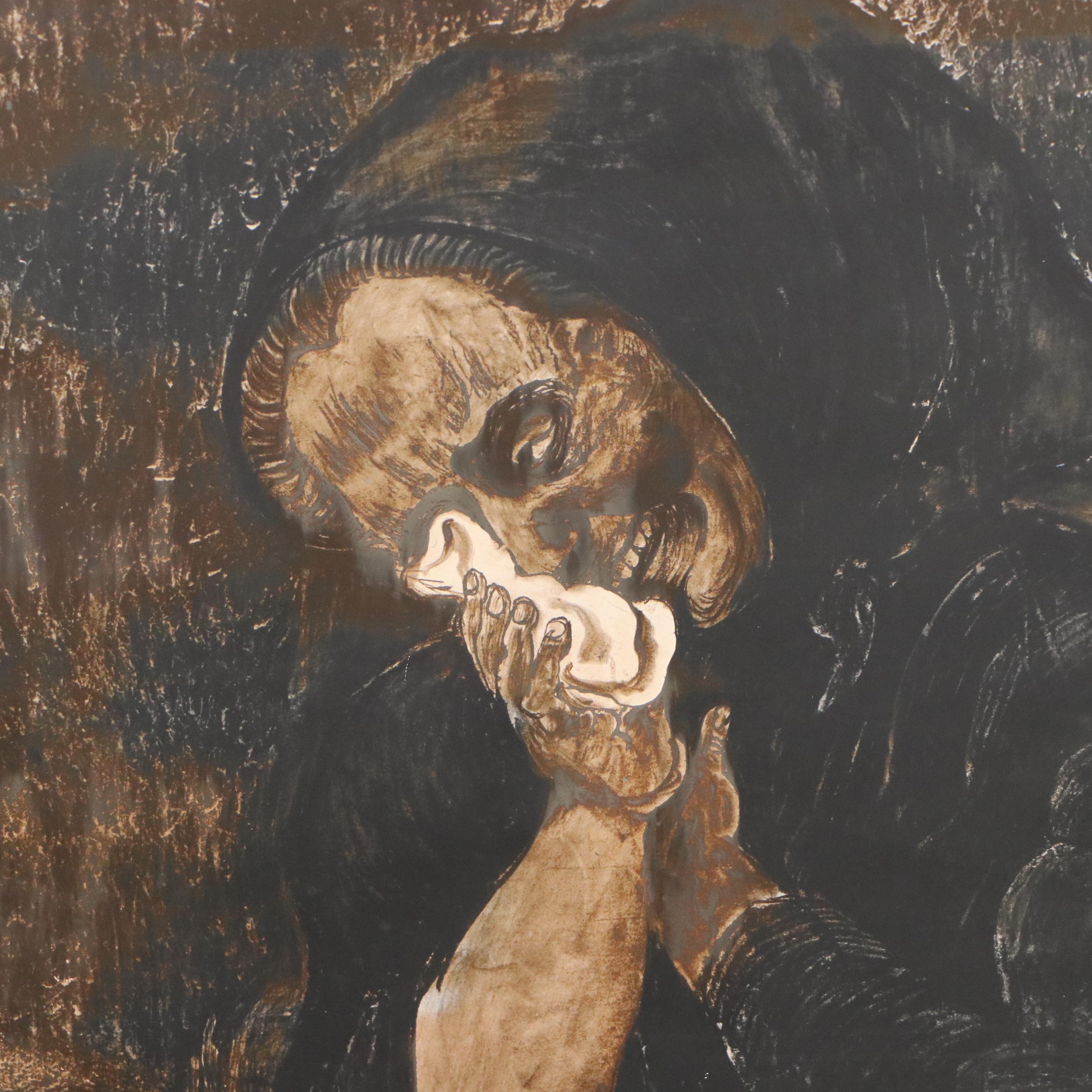 Giclée After Otto Pankok with Metallic Details of Weeping Woman, 21st Century