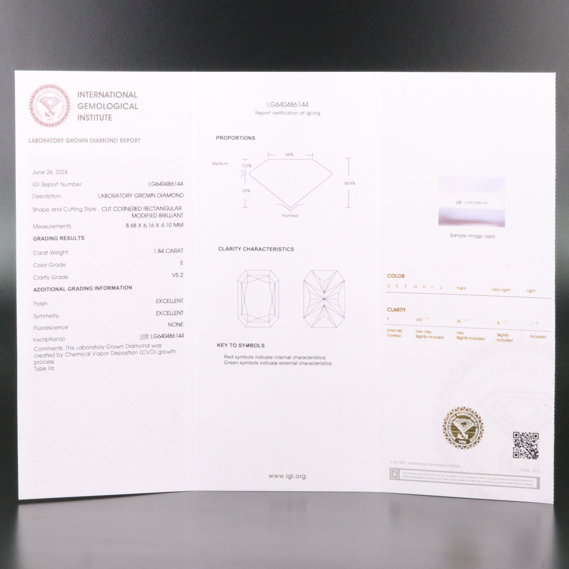 Loose 1.84 CT Lab Grown Diamond with IGI Report