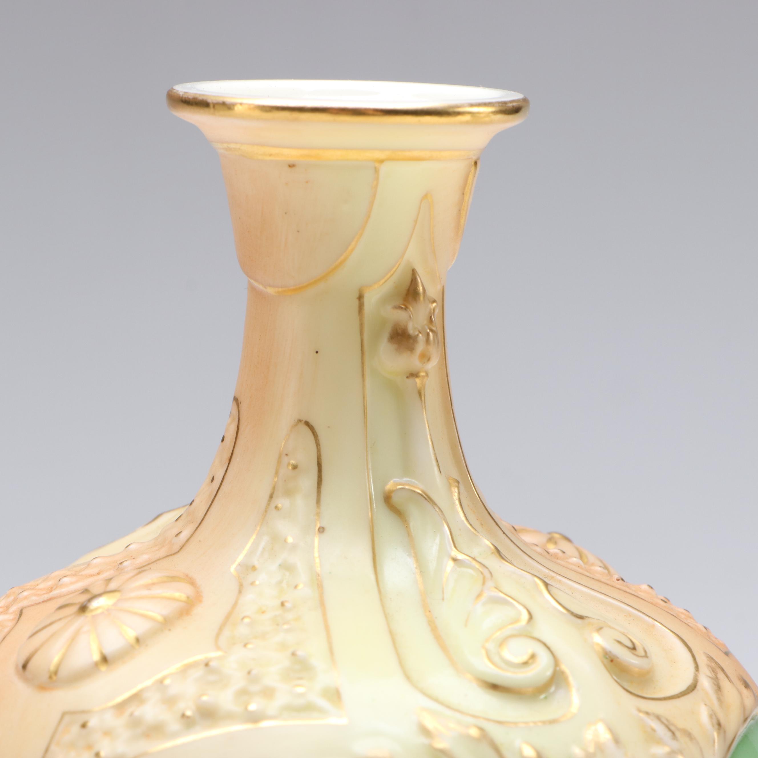 Royal Worcester English Gilt Porcelain Vase and Lidded Urn