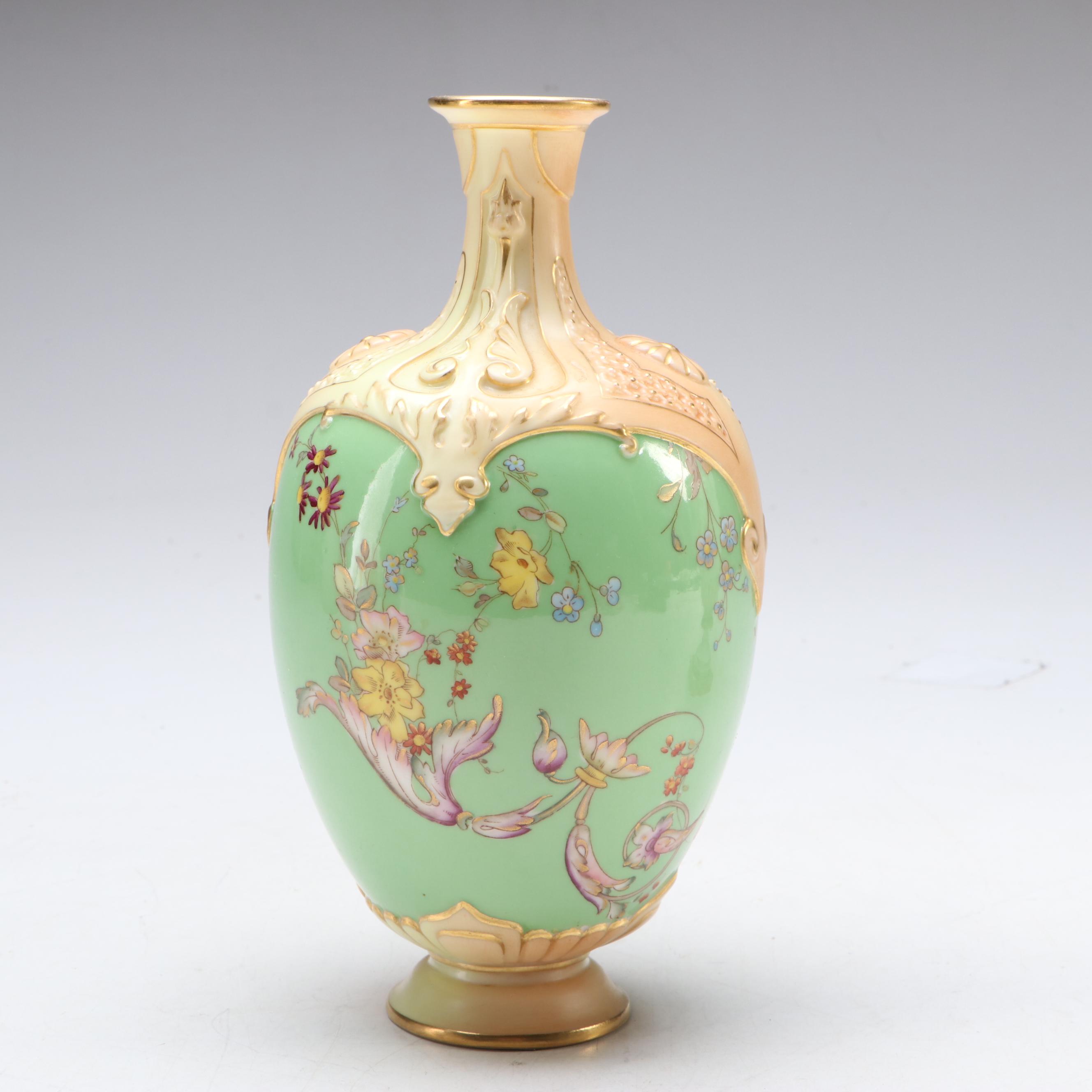 Royal Worcester English Gilt Porcelain Vase and Lidded Urn