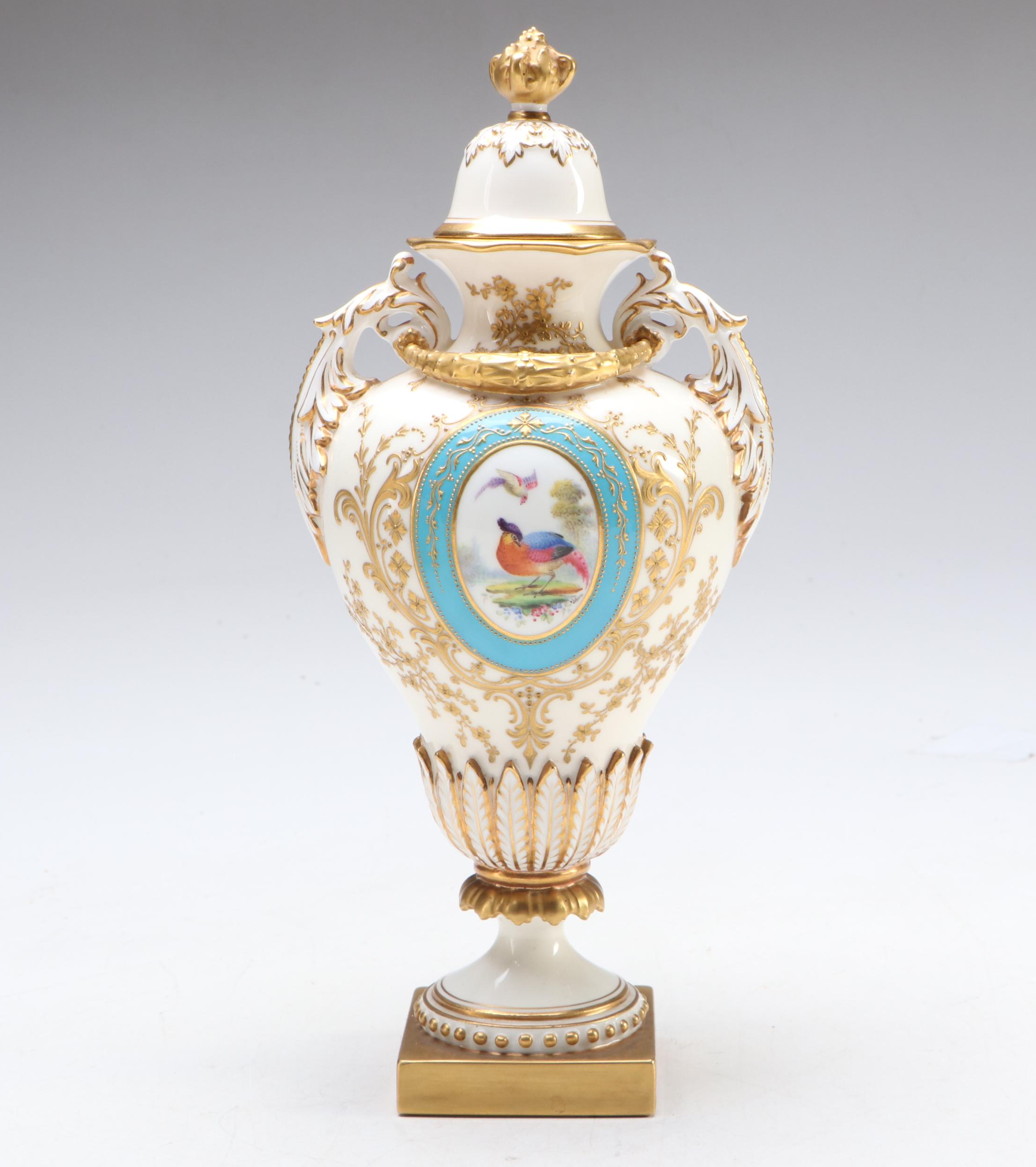 Royal Worcester English Gilt Porcelain Vase and Lidded Urn
