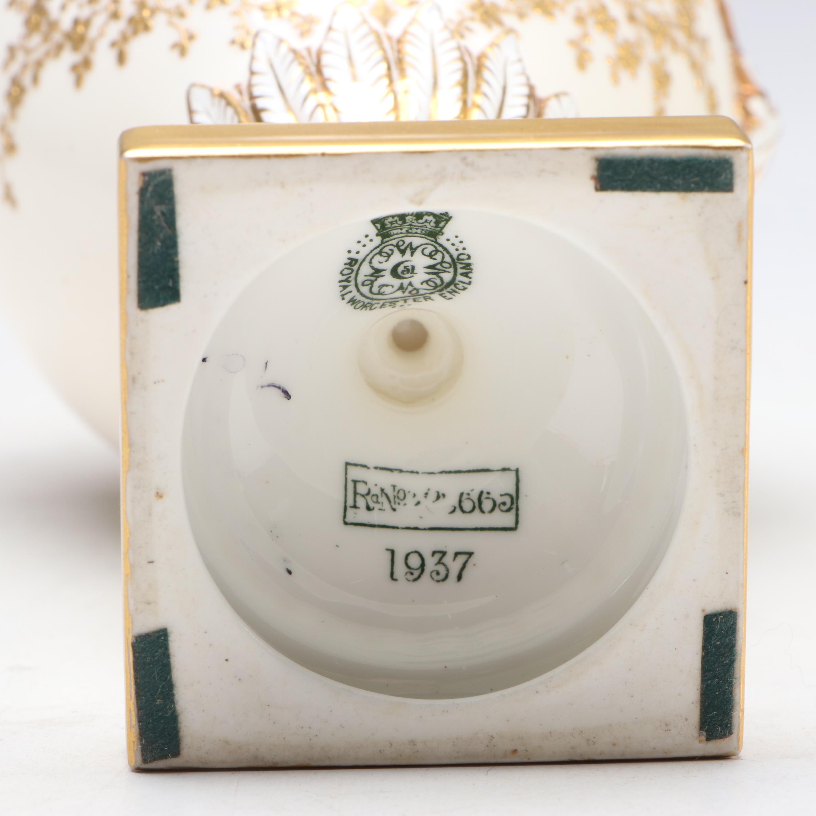 Royal Worcester English Gilt Porcelain Vase and Lidded Urn