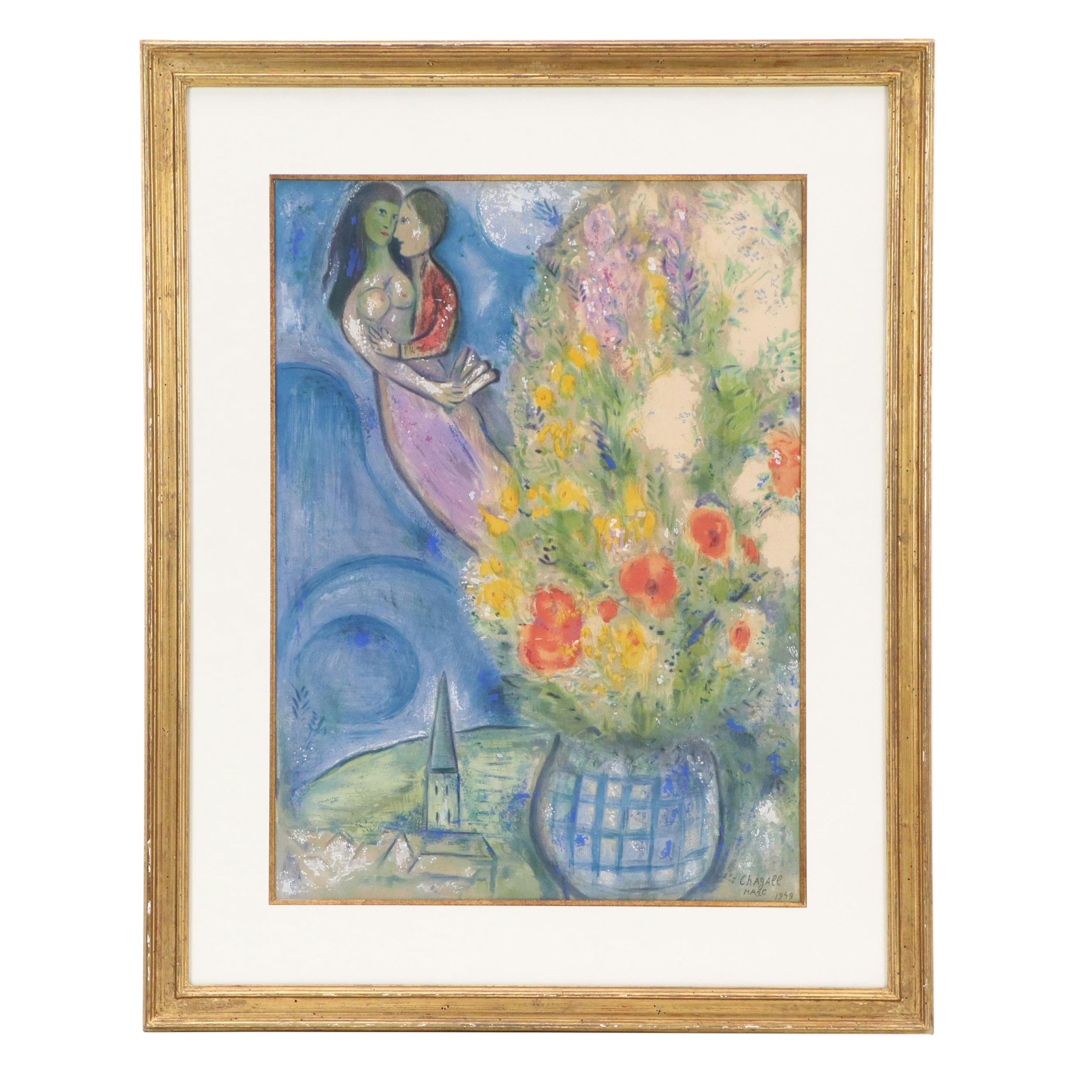 Color Lithograph After Marc Chagall "Les Coquelicots"