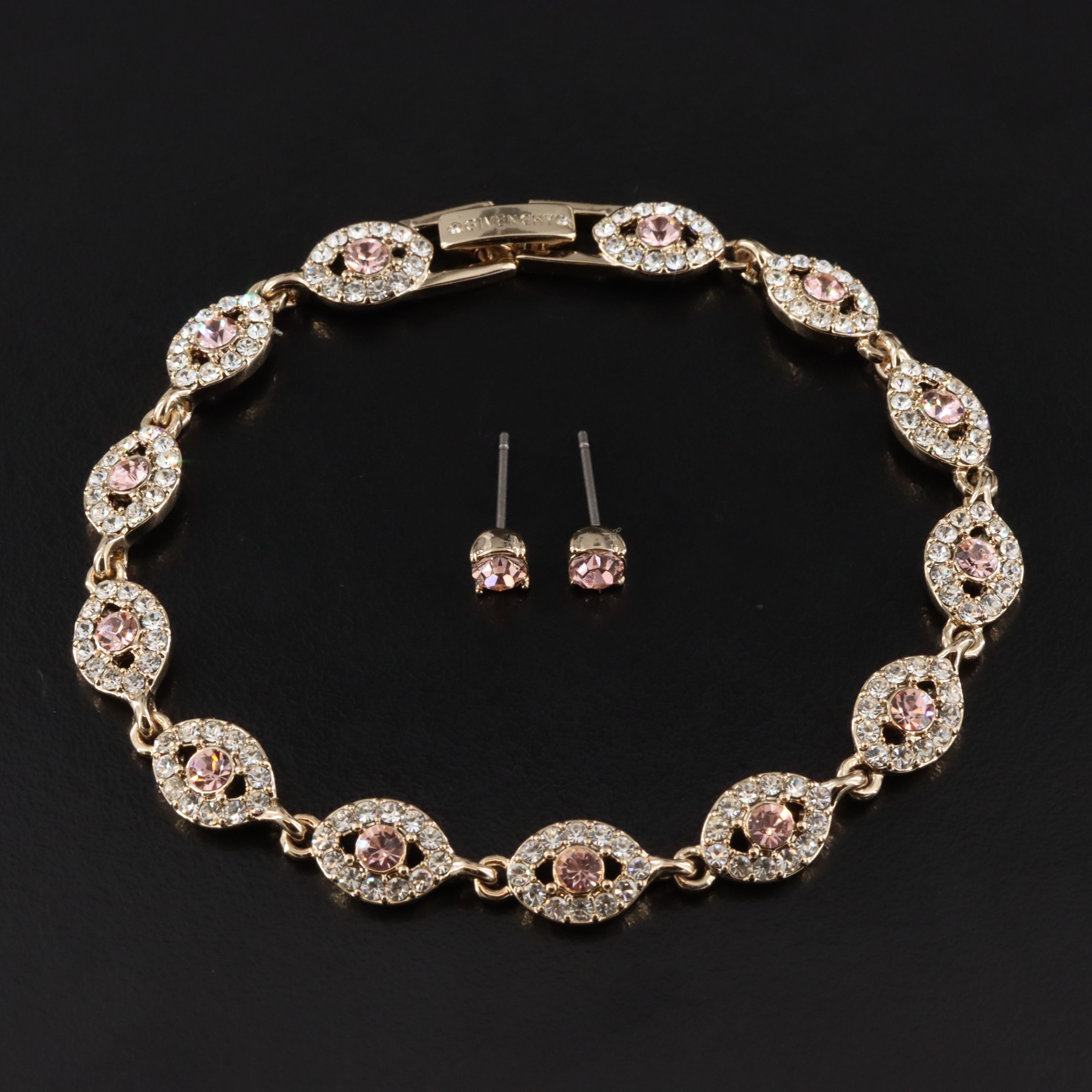 Givenchy Crystal Flex Bracelet and Stud Earrings