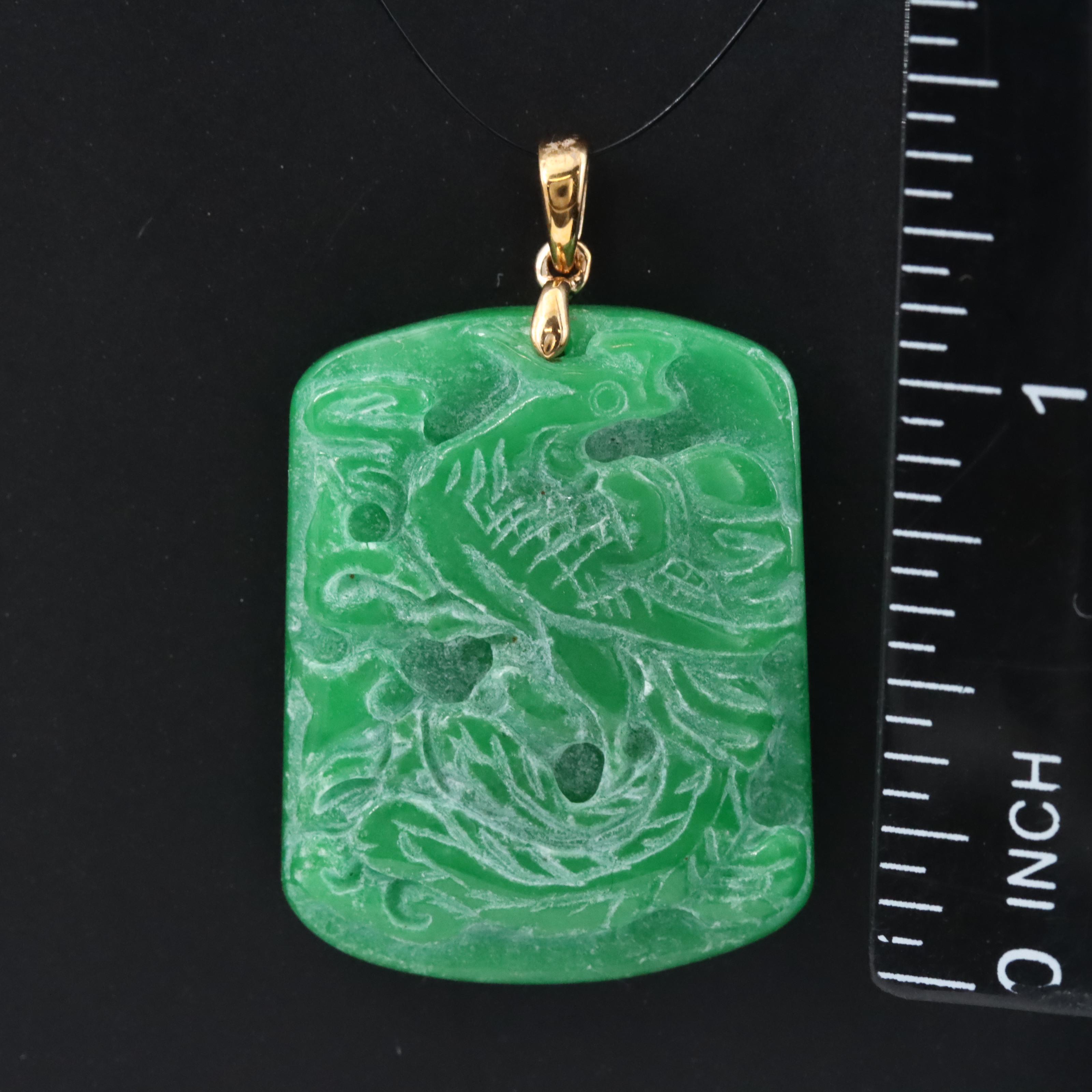 10K Carved Jadeite Phoenix Pendant