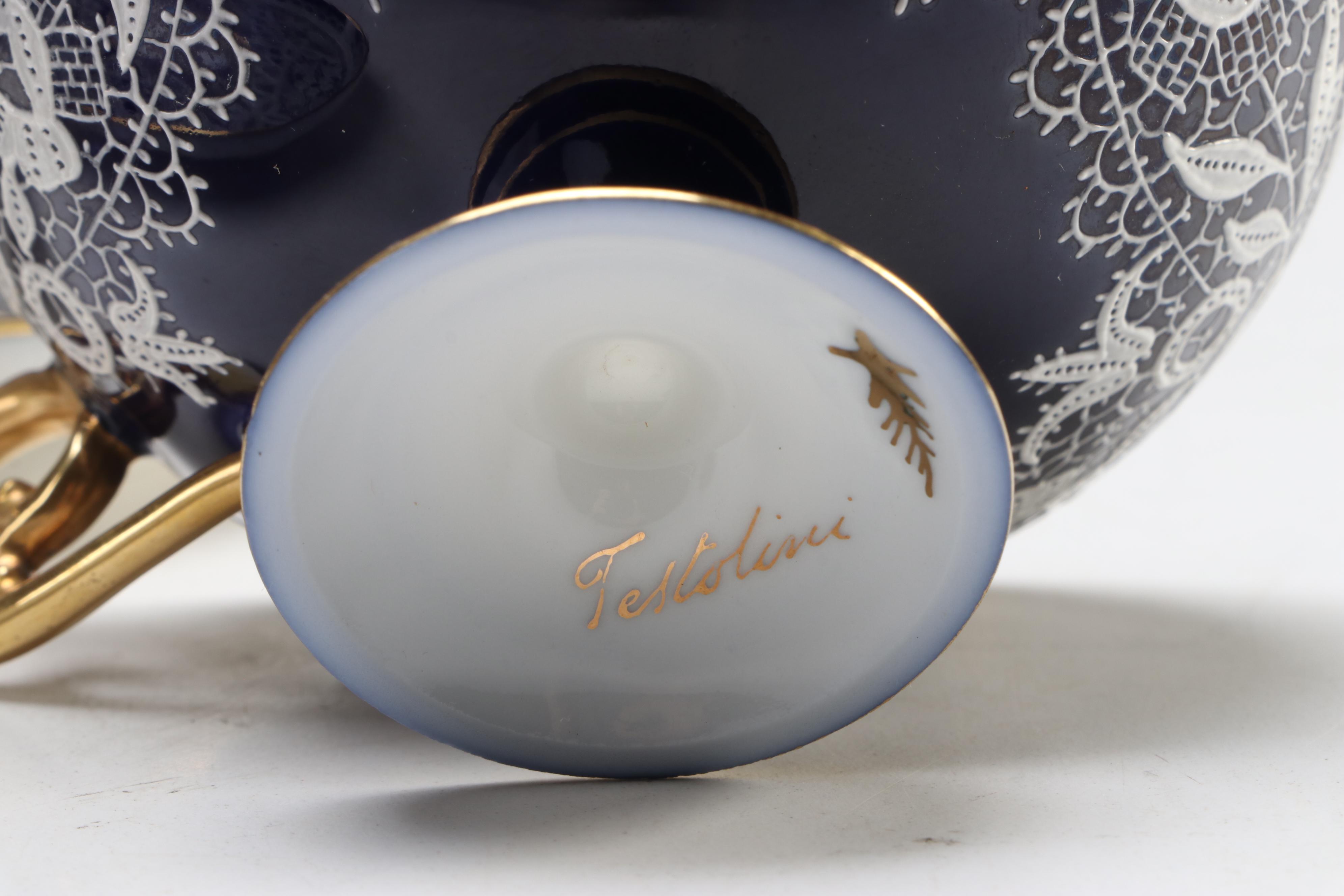 Italian Testolini Venezia Gilt Porcelain Teacups and Saucers
