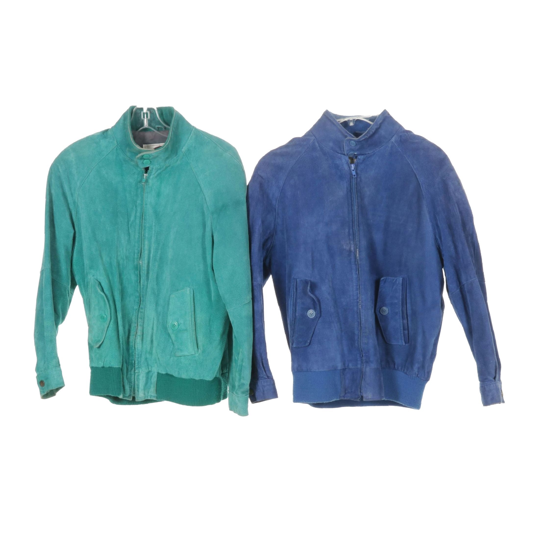 1980s Fox Run Blue and Teal Suede Bomber Jackets