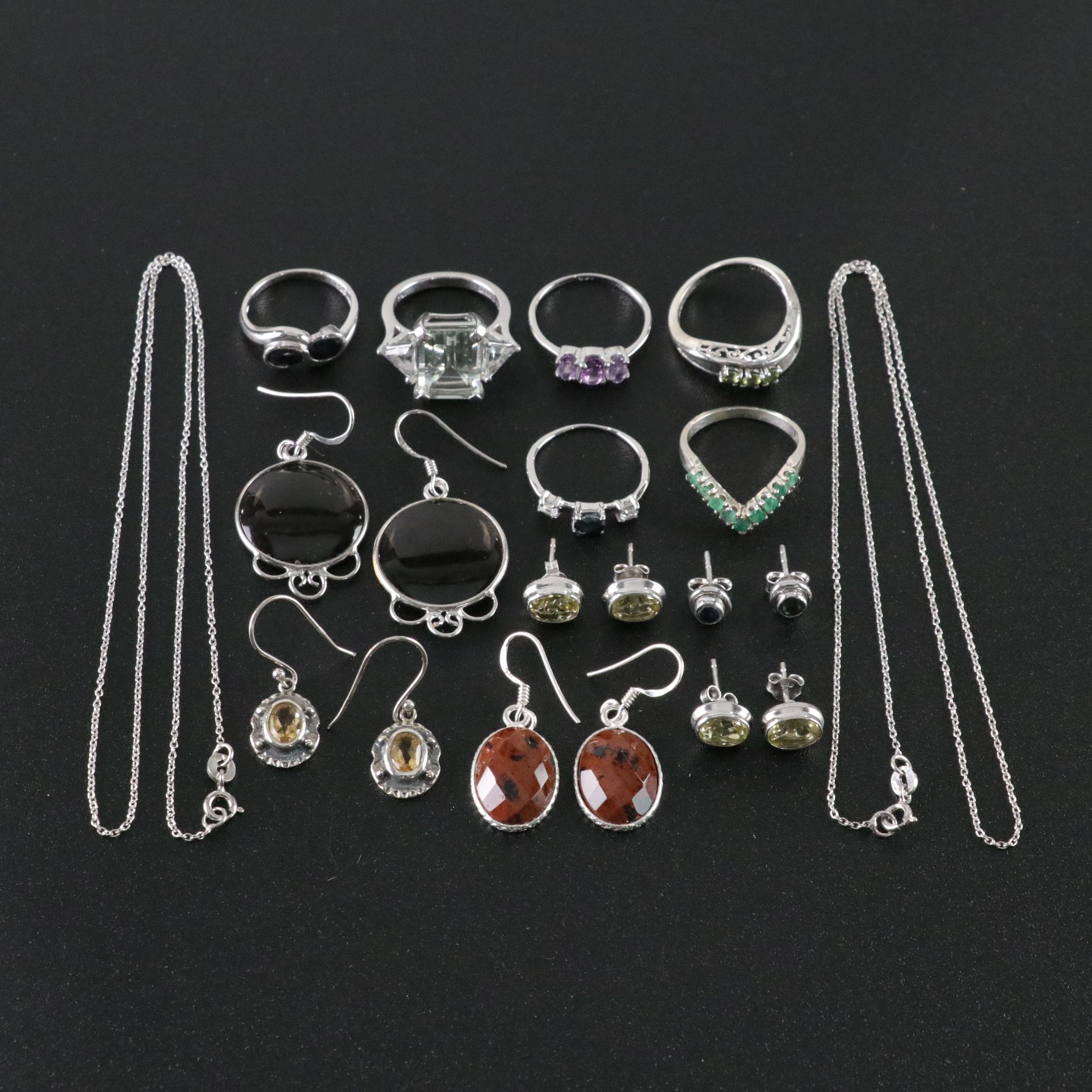 14 Assorted Sterling Silver Rings, Necklaces and Earrings