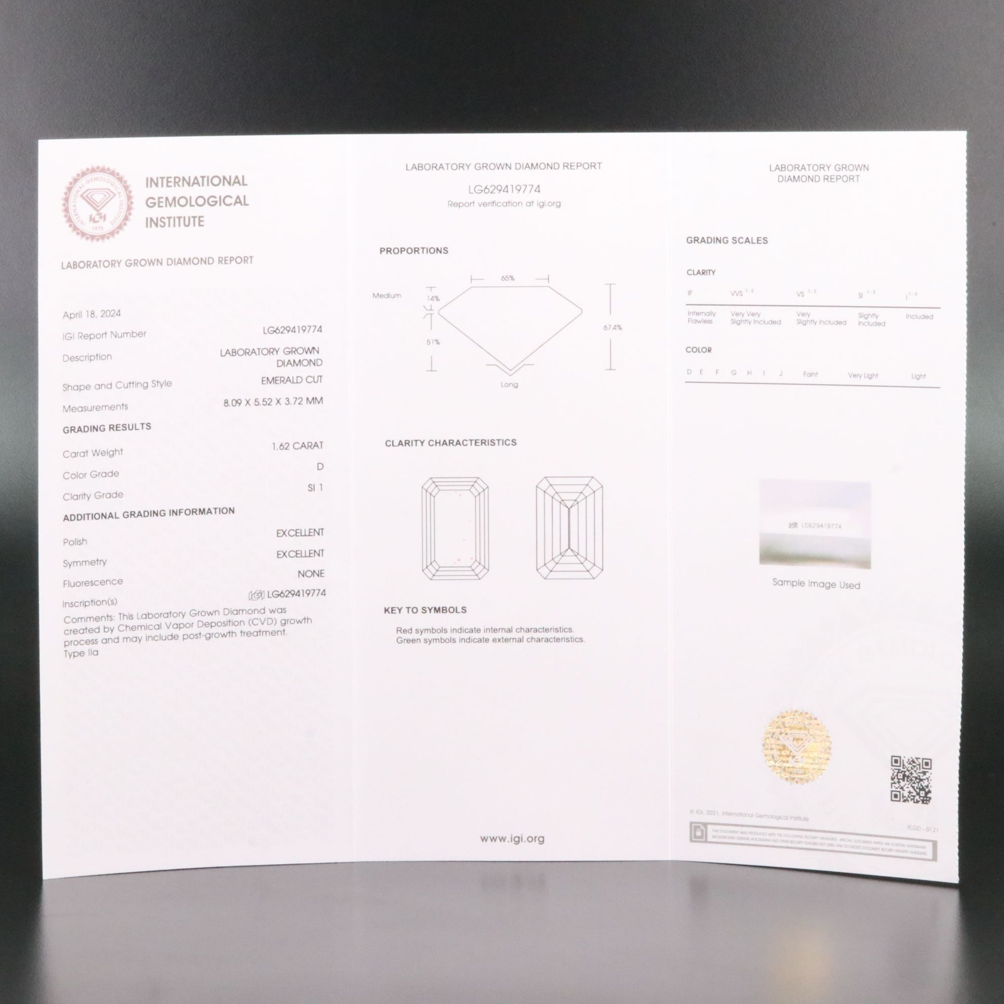 Loose 1.62 CT Lab Grown Diamond with IGI Report