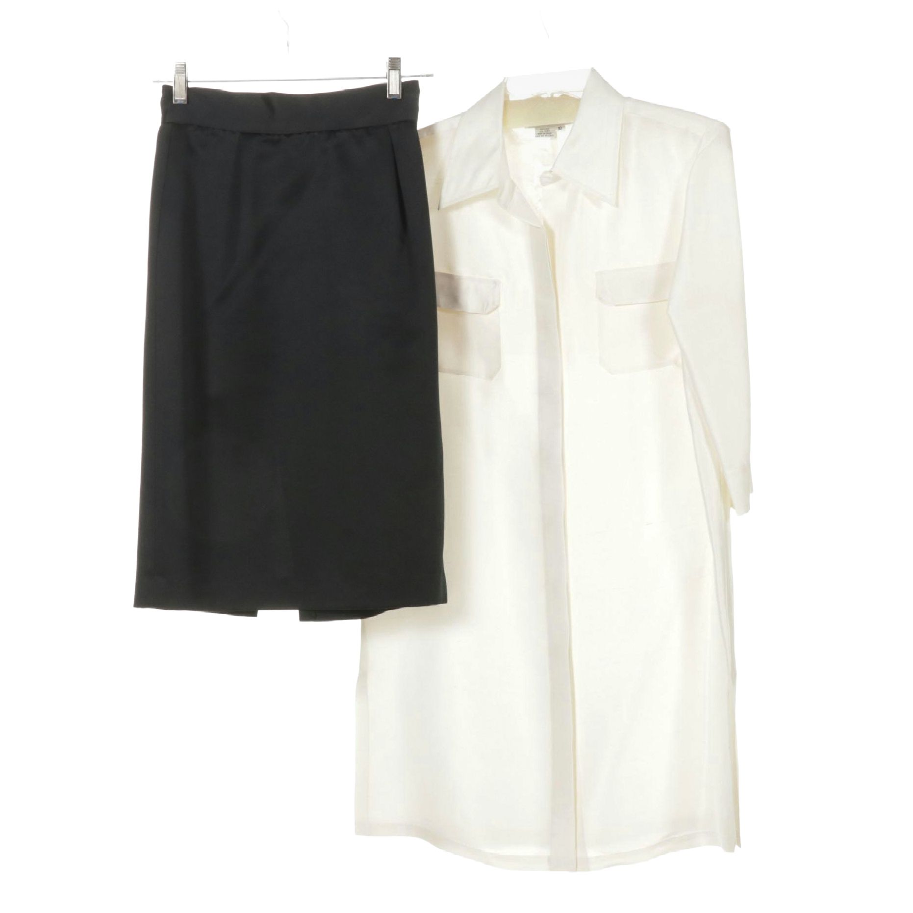 Saks Fifth Avenue Pencil Skirt and Bloomingdale's Silk Button-Down Shirt Dress