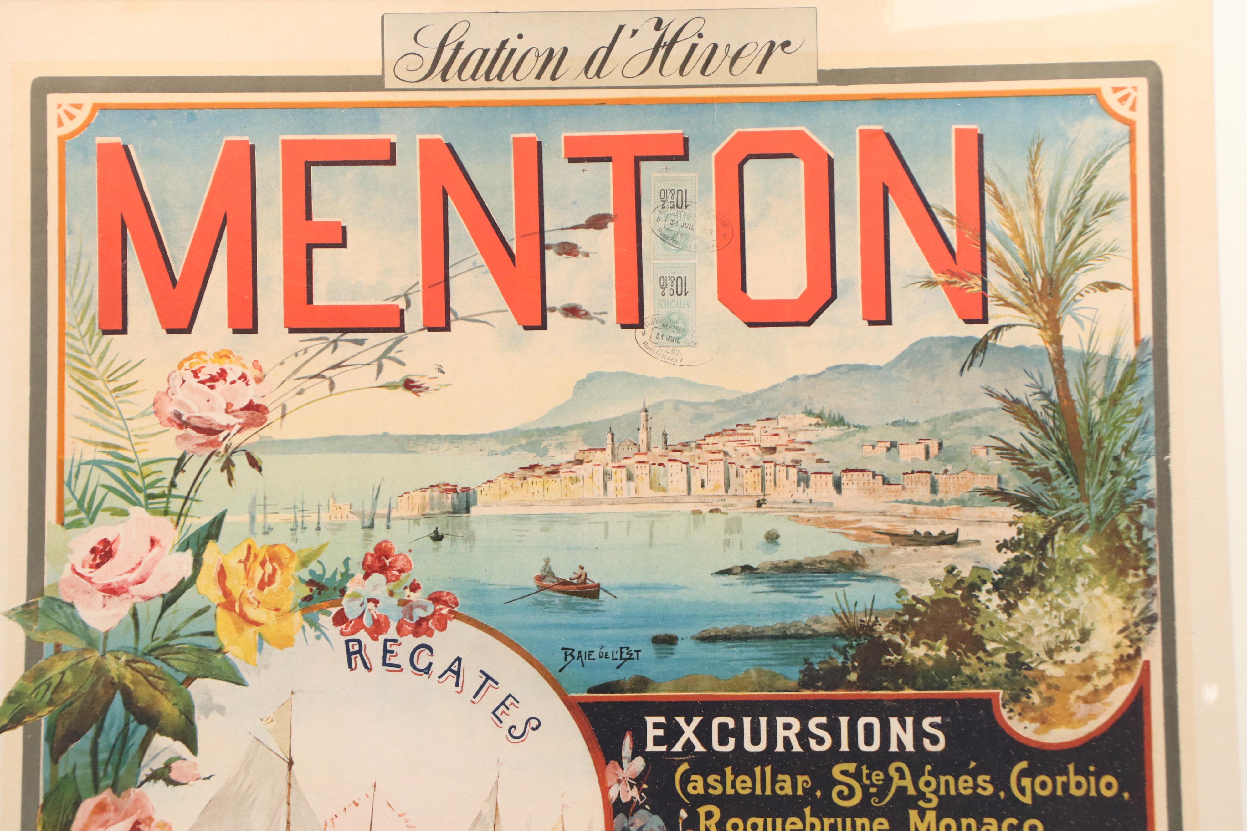 Chromolithograph Travel Poster "Menton," Circa 1900